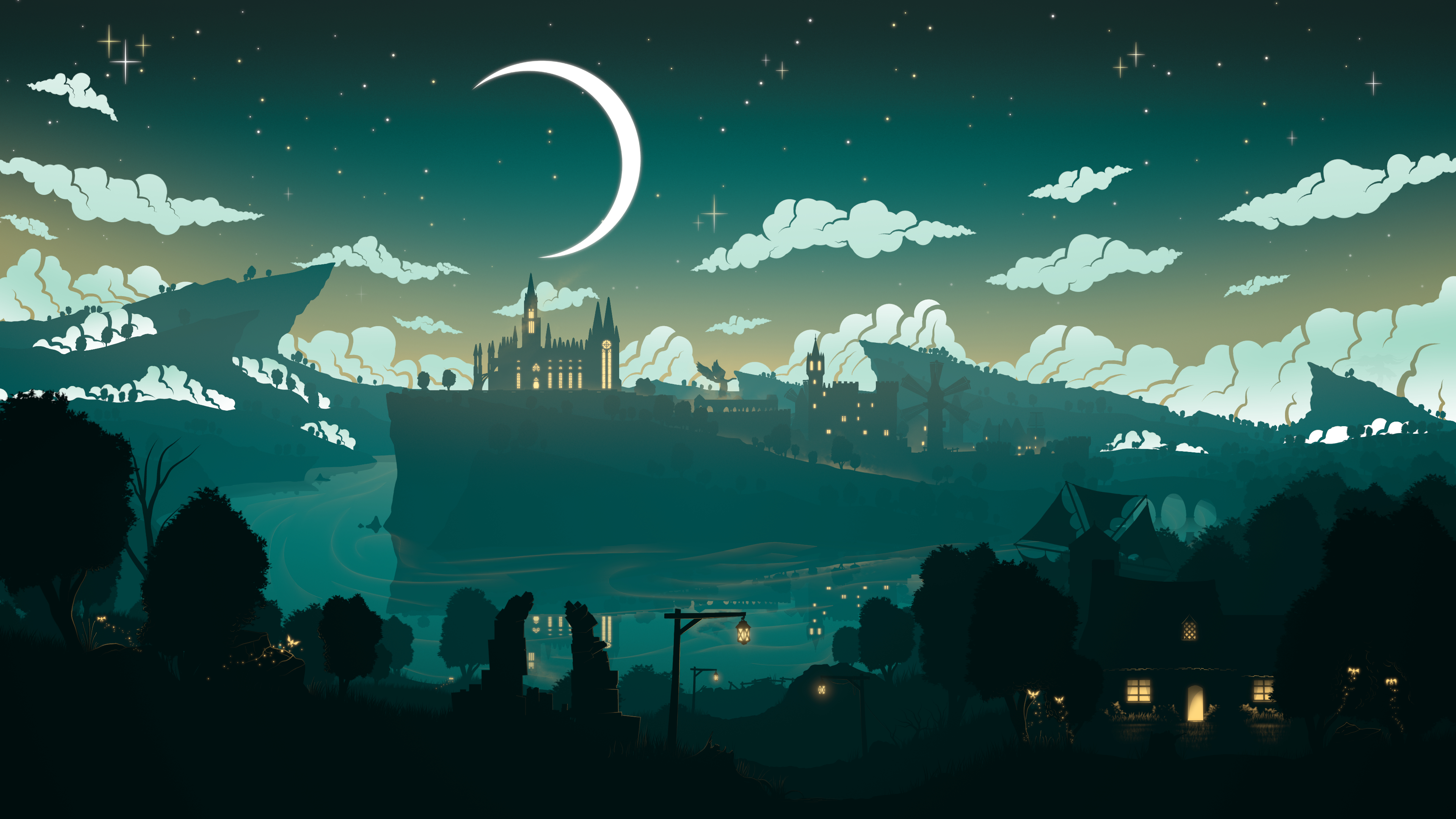 Crescent Moon over Mondstadt Genshin Impact HD Wallpaper