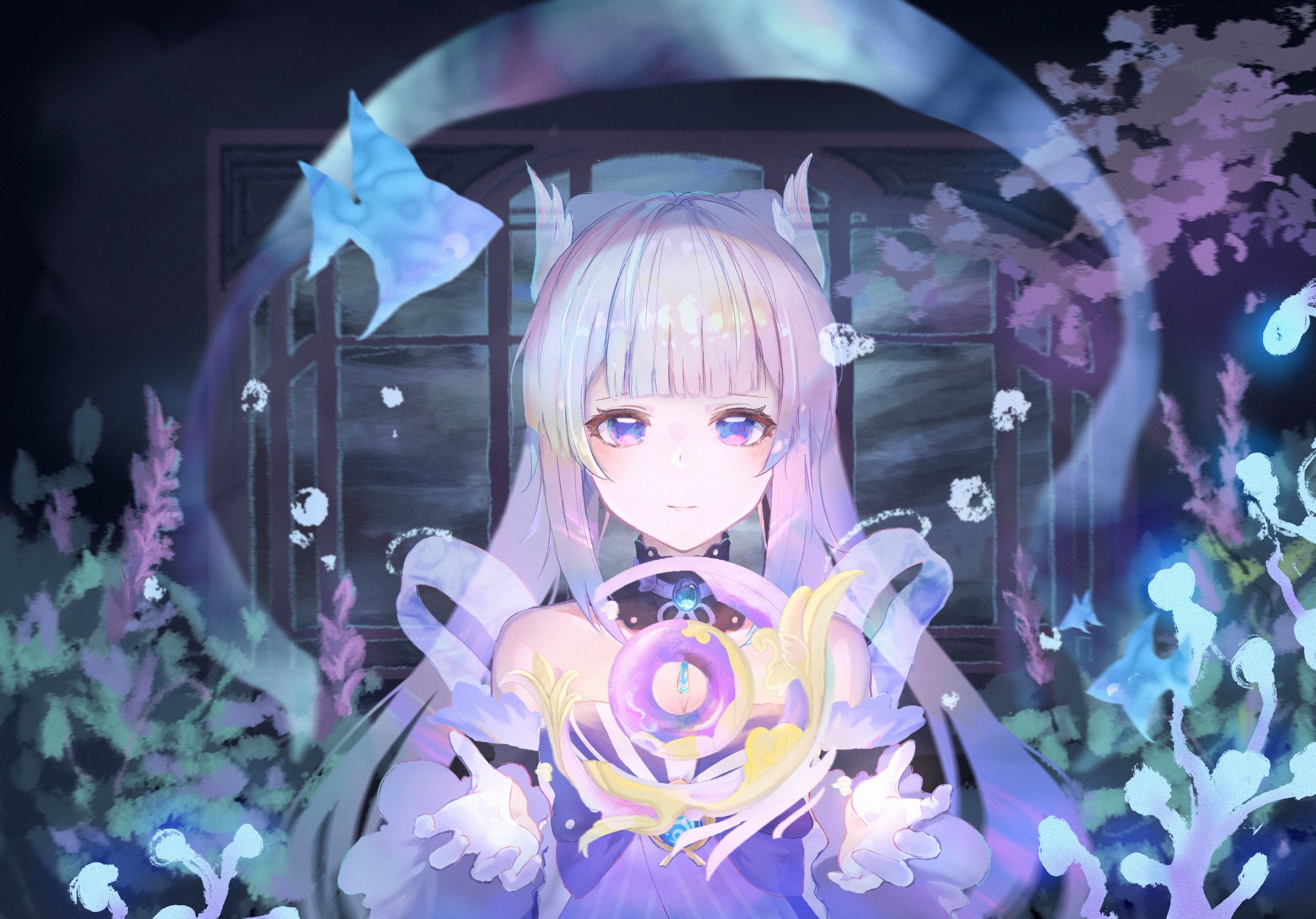Ethereal Sangonomiya Kokomi holding a glowing magical object HD Wallpaper