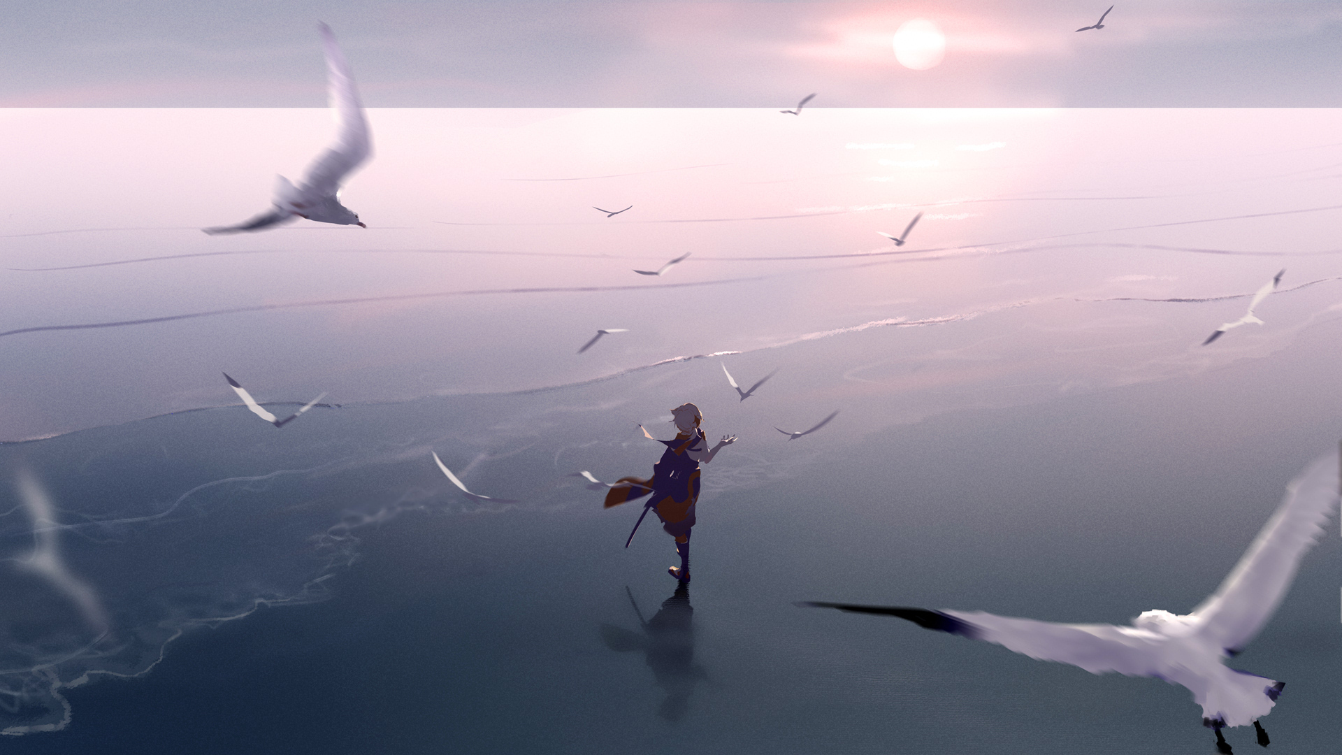Kaedehara Kazuha in Serene Sunset Flight HD Wallpaper