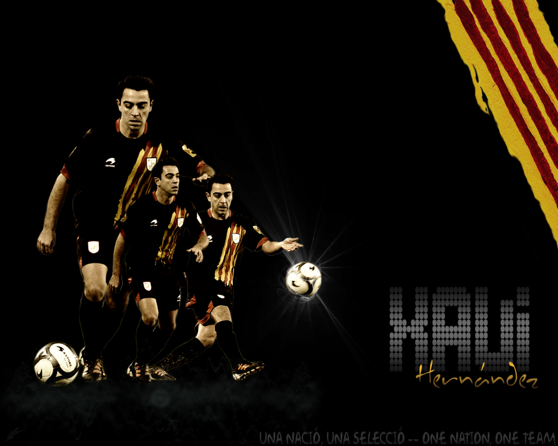 Xavi Hernández playing soccer with Catalan flag HD Wallpaper