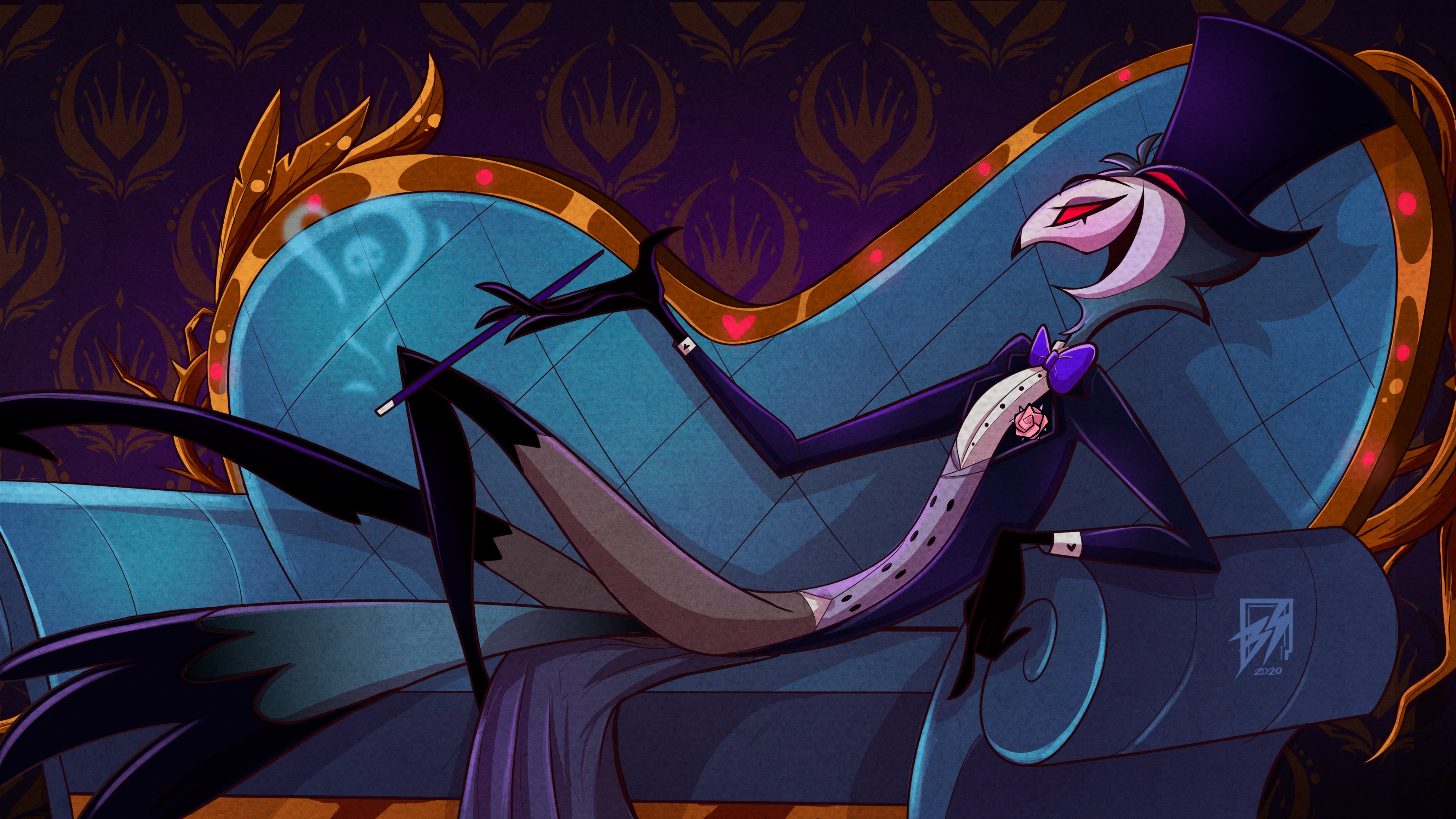 Stolas (Helluva Boss) looking suave on a fancy couch HD Wallpaper