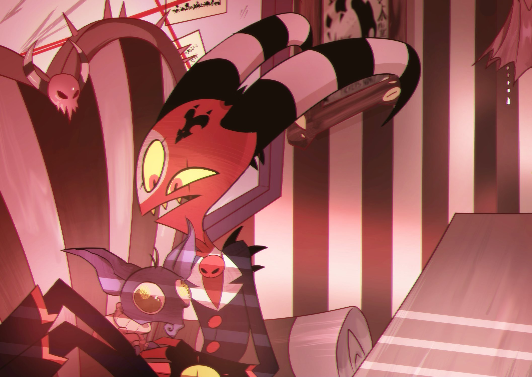 Helluva Boss Blitzo looking angry holding small creature HD Wallpaper