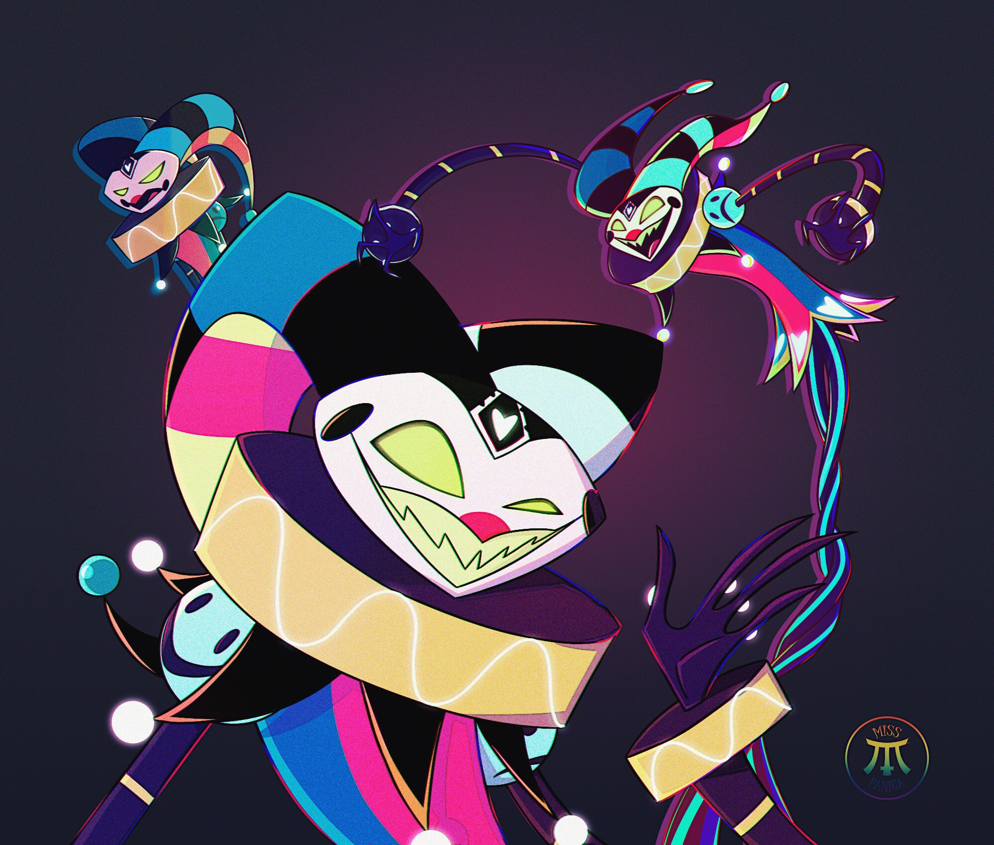 Helluva Boss Robo Fizz Jester Trio Neon Glow HD Wallpaper