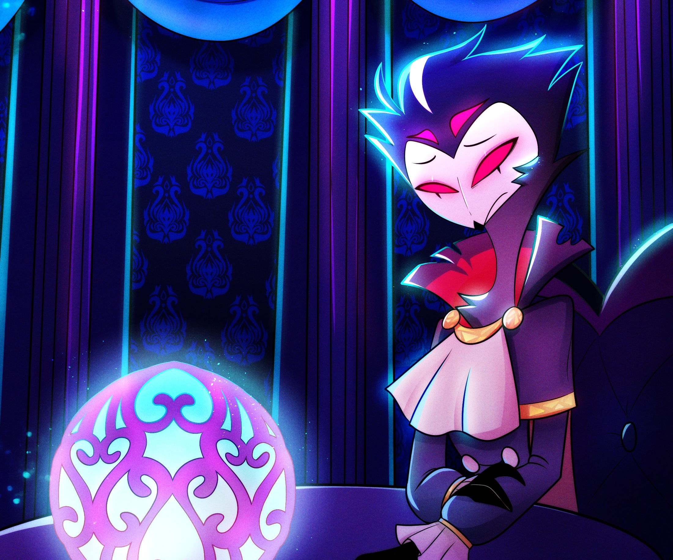 Melancholy Stolas (Helluva Boss) with glowing orb HD Wallpaper