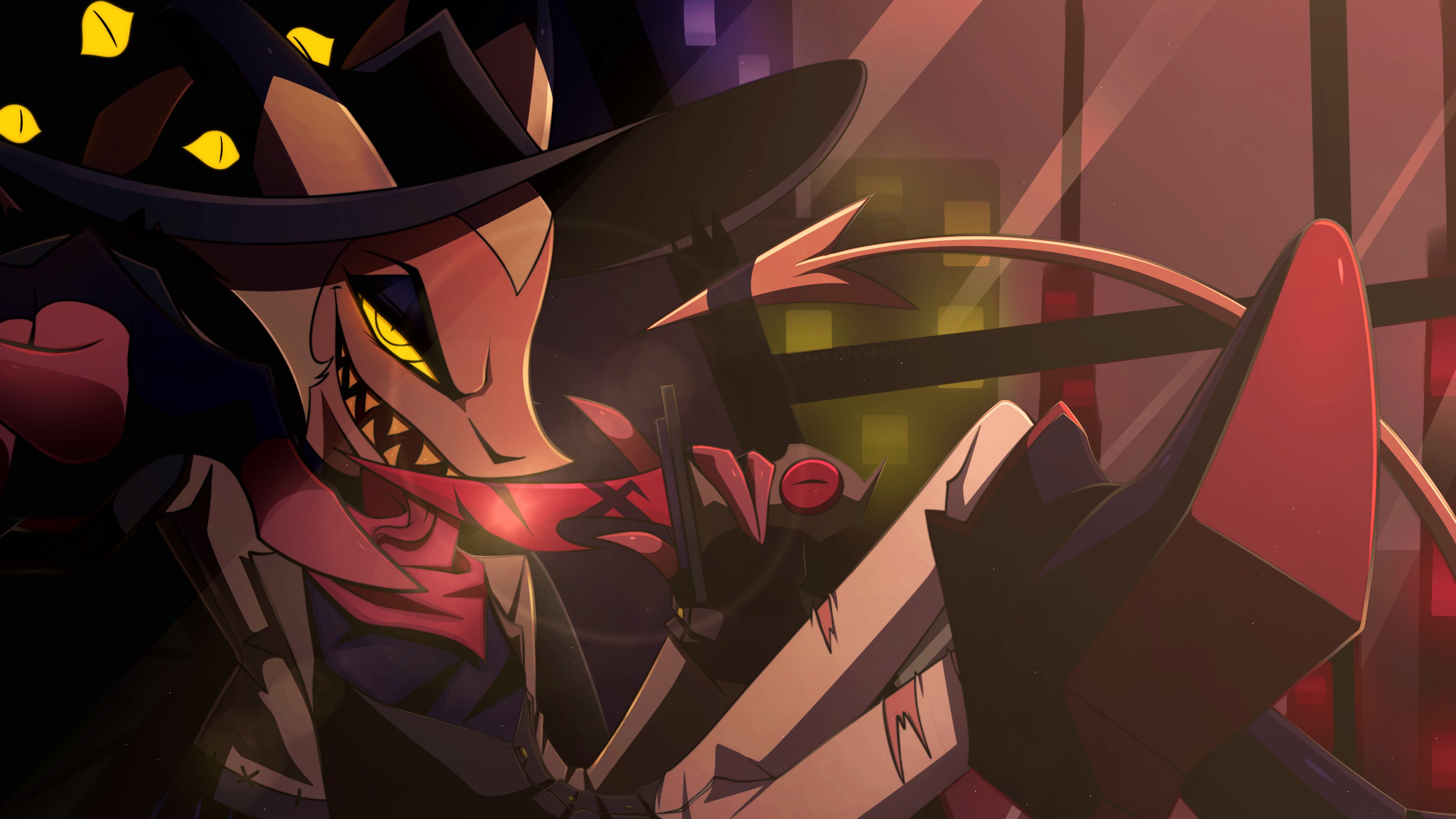 Menacing Striker Helluva Boss with glowing eyes 4K HD Wallpaper
