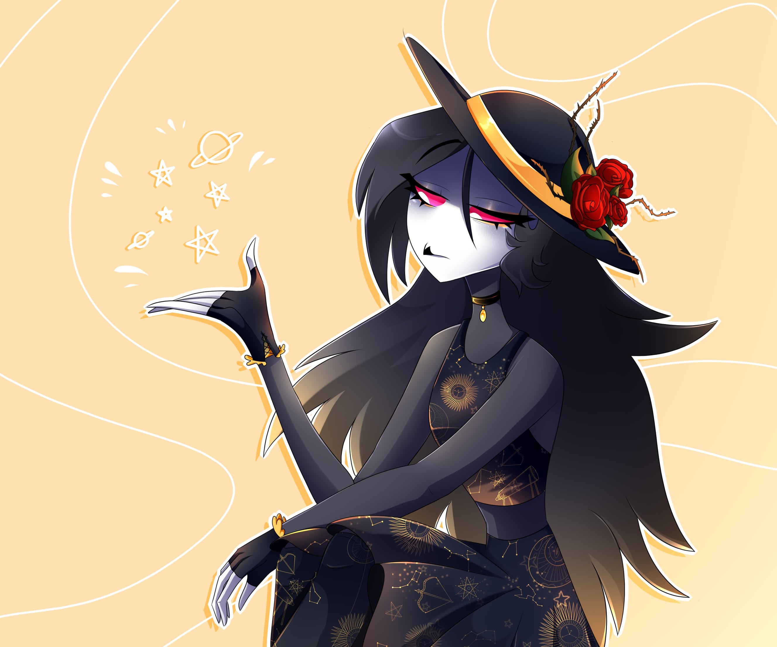 Octavia (Helluva Boss) with stars and planets HD Wallpaper