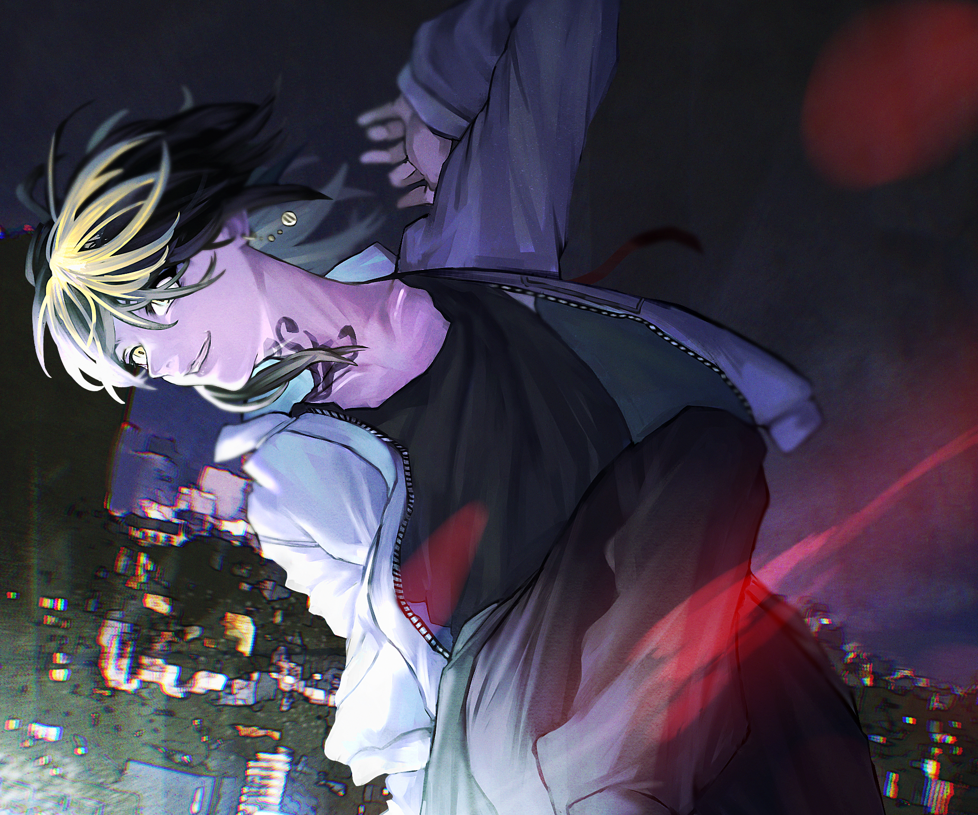 Kazutora Hanemiya in dynamic pose above city night HD Wallpaper