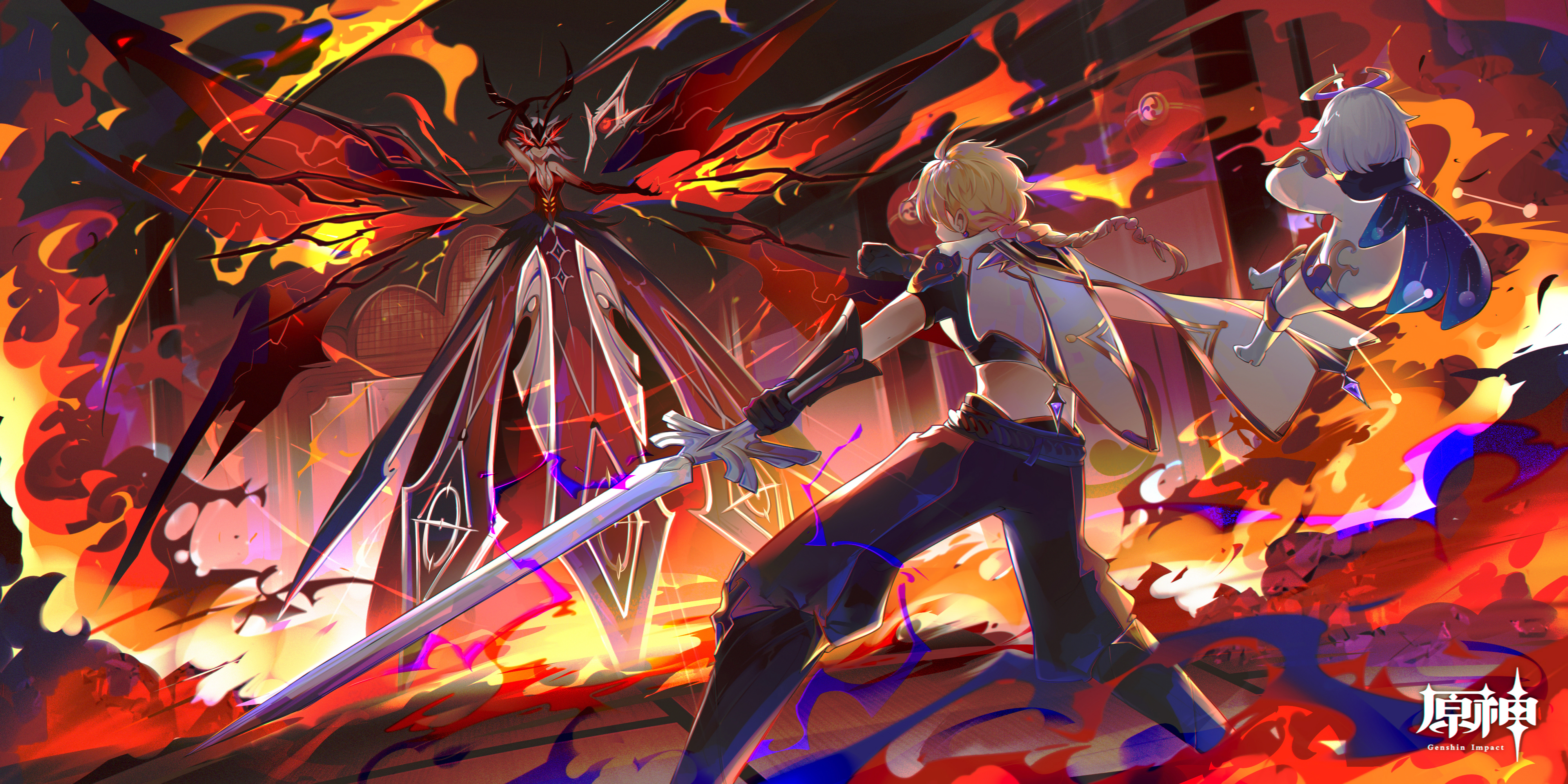 Aether, Paimon and La Signora (Genshin Impact) HD, La Signora (Genshin Impact), Aether (Genshin Impact), Paimon (Genshin Impact) HD Wallpaper