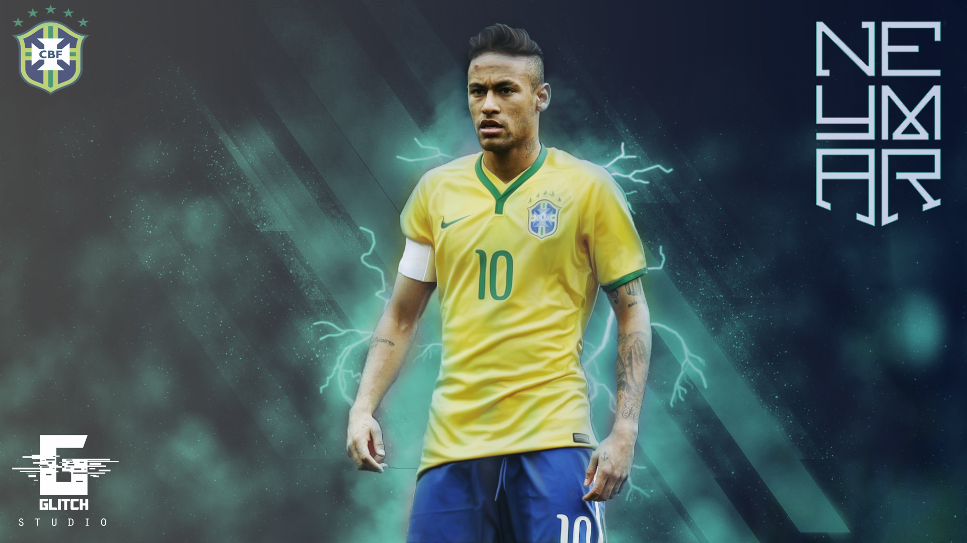 Neymar in Brazil National Team Jersey with Lightning HD Wallpaper