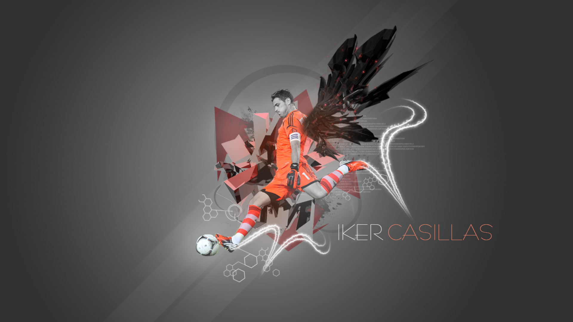 Iker Casillas: Dynamic soccer art with abstract wings HD Wallpaper