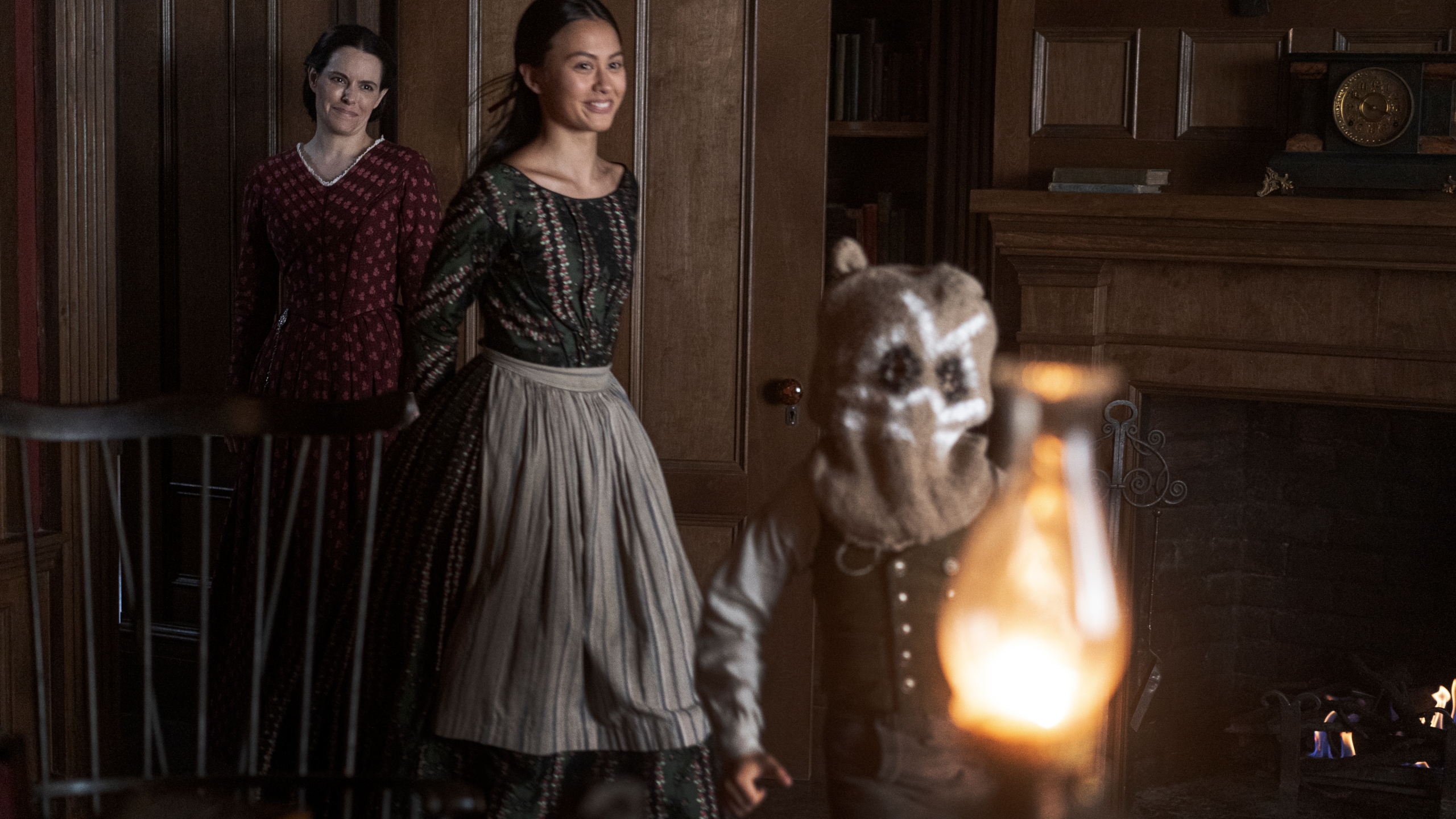 Chapelwaite: Emily Hampshire, woman, and masked child HD Wallpaper