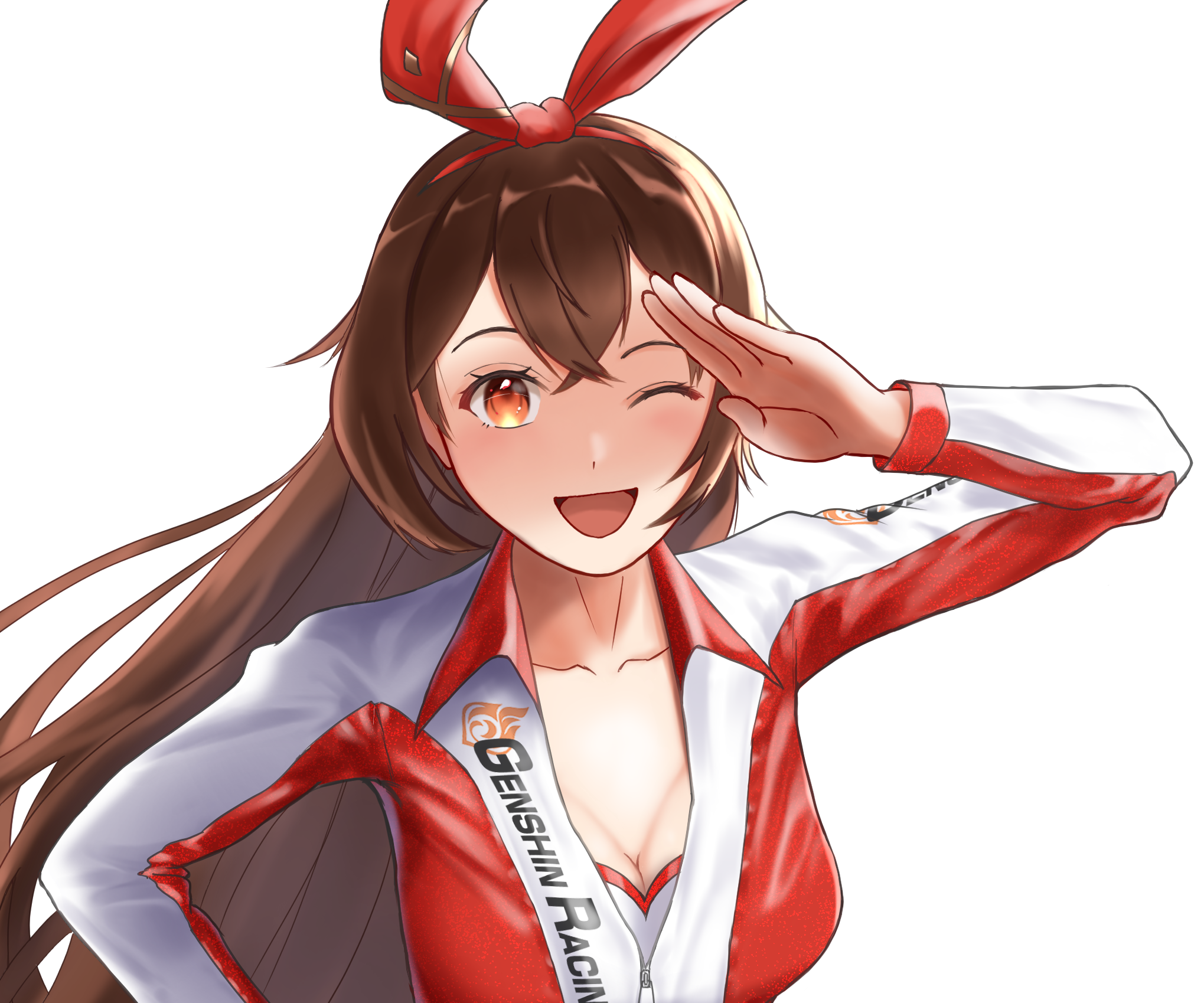 Genshin Impact Amber Winking in Racing Suit HD Wallpaper