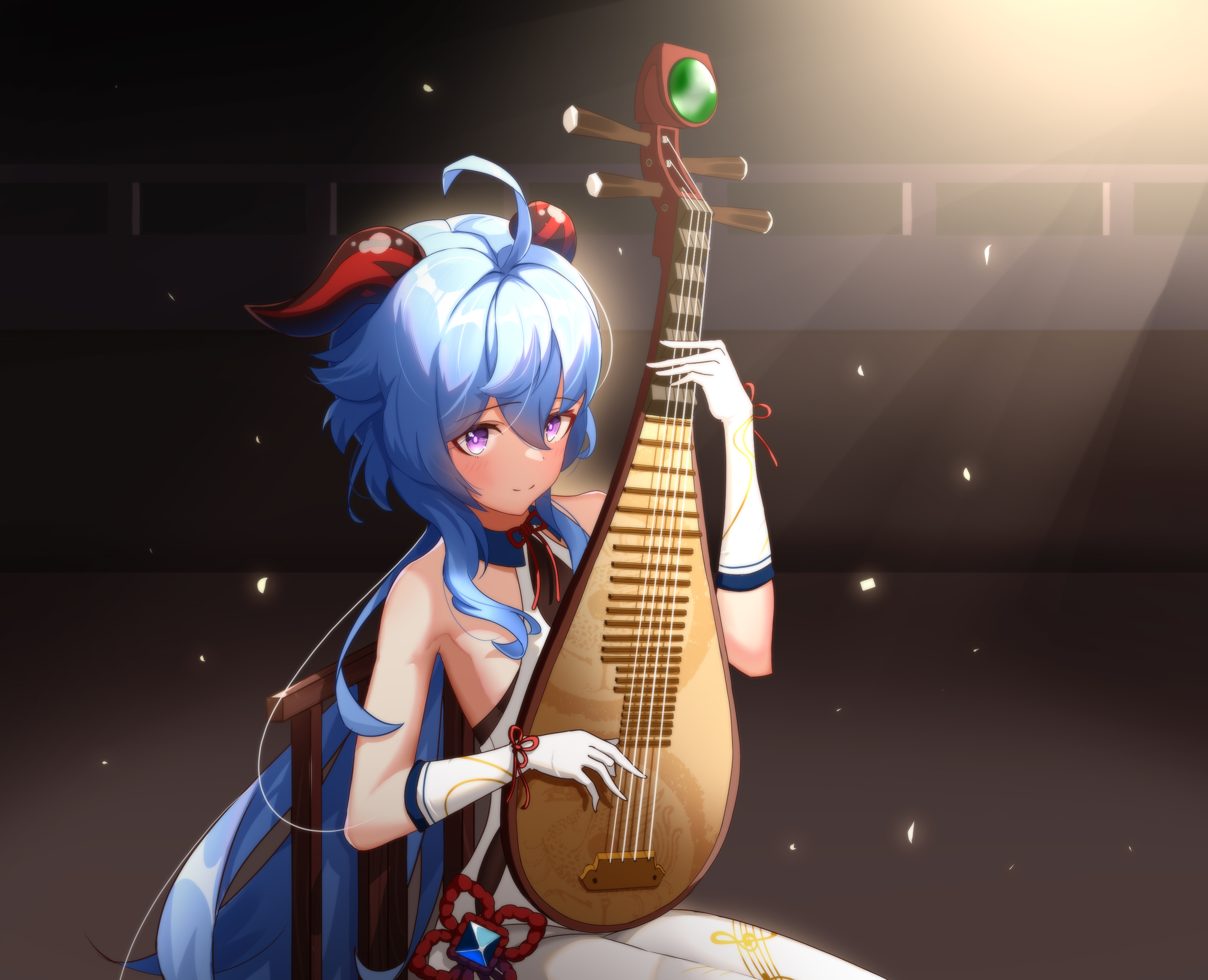 Ganyu (Genshin Impact) playing Pipa HD Wallpaper