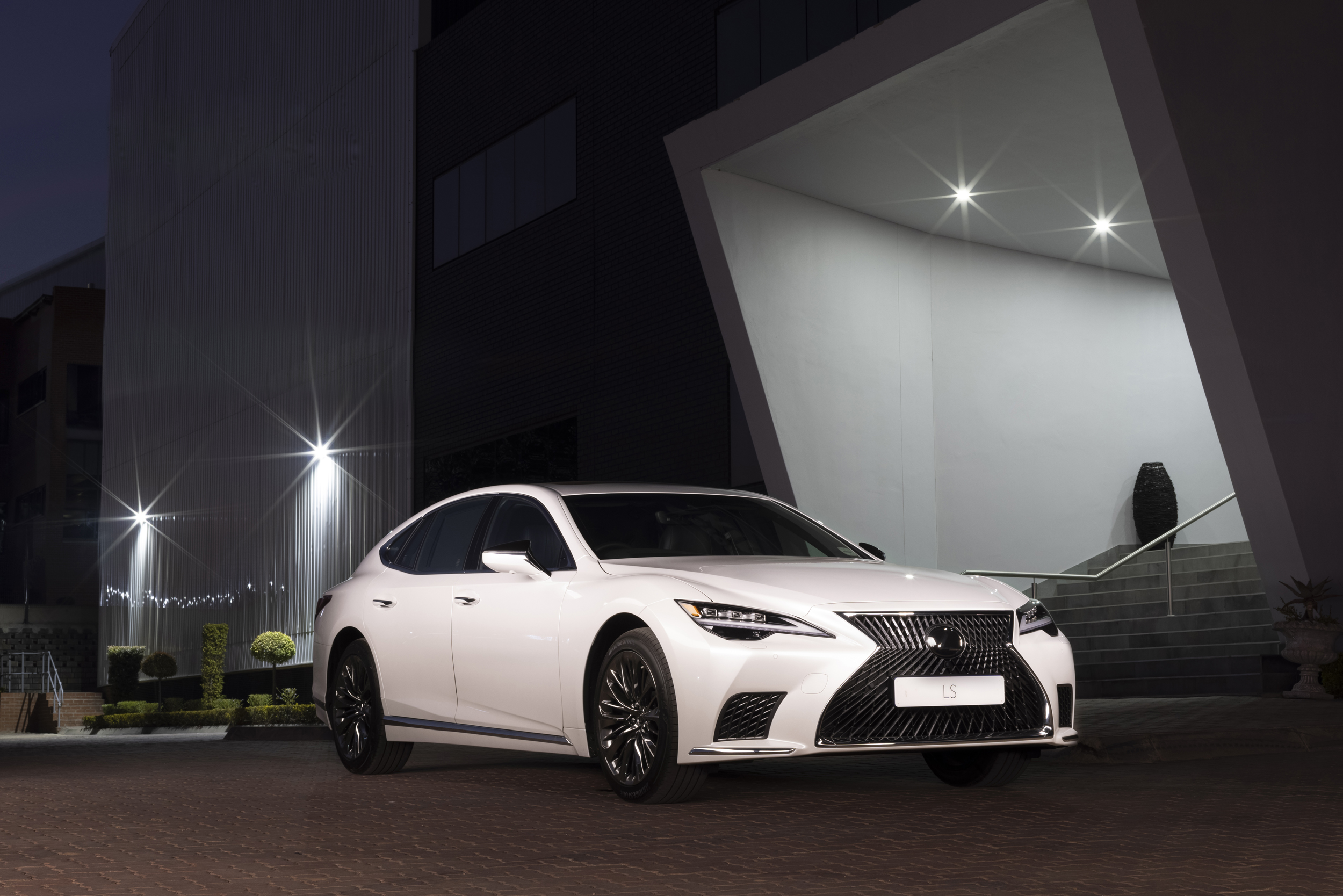 White Lexus LS 500 Luxury Car at Night HD Wallpaper
