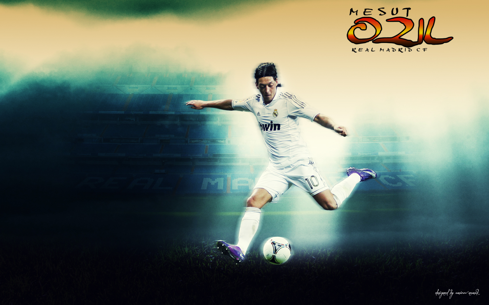 Mesut Özil Real Madrid C.F. kicking soccer ball HD Wallpaper