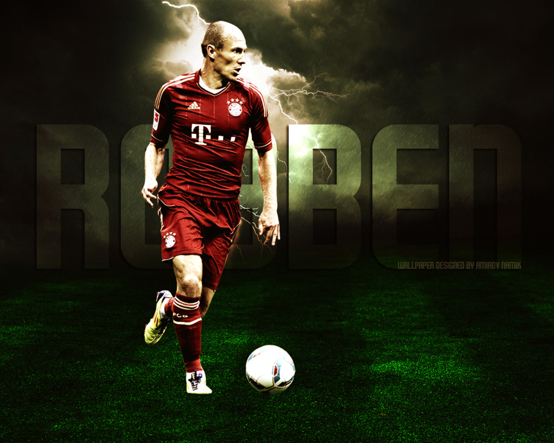 Arjen Robben playing for FC Bayern Munich with lightning HD Wallpaper