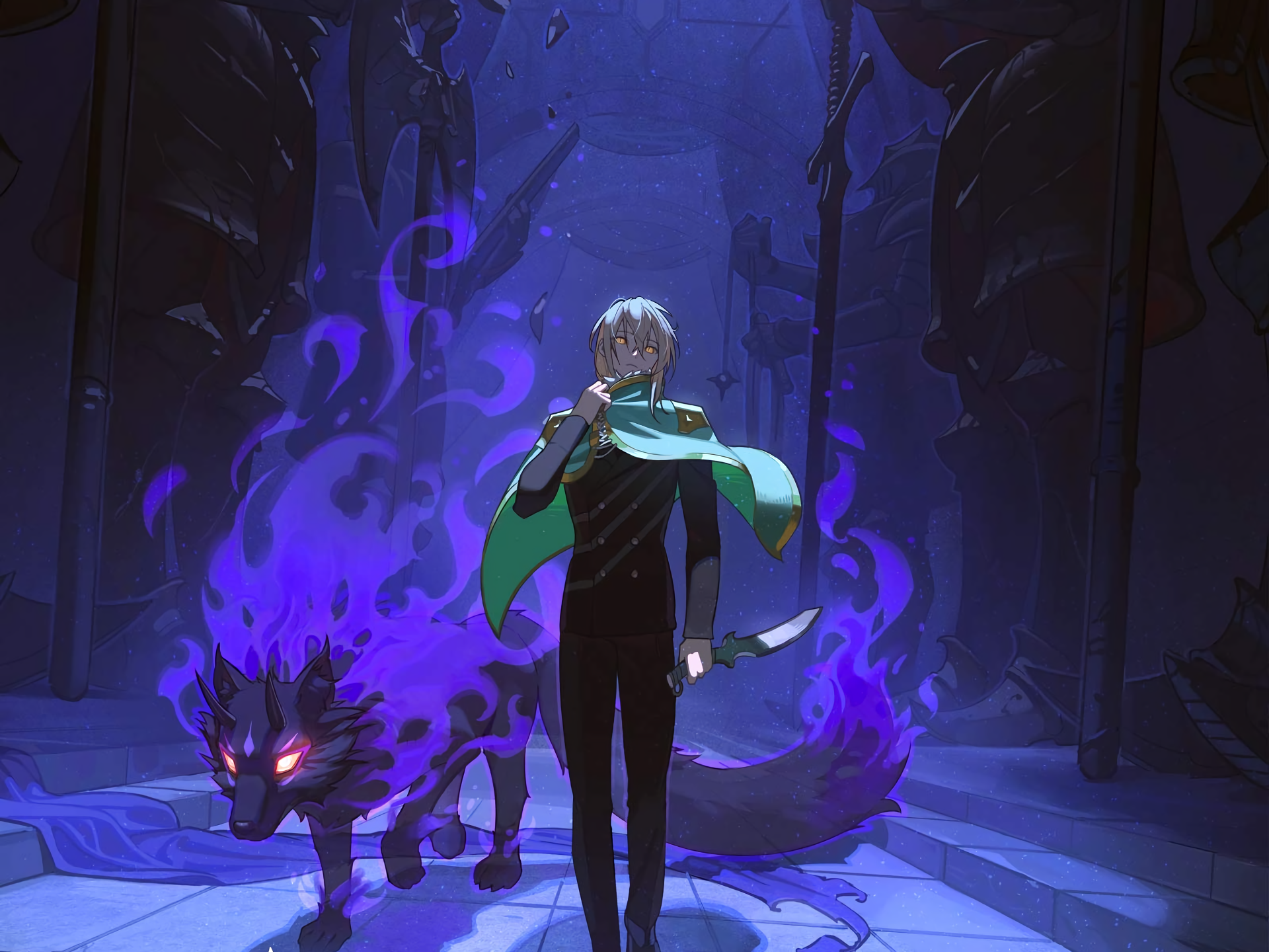 Arthur Leywin with Mystical Flame Wolf HD Wallpaper