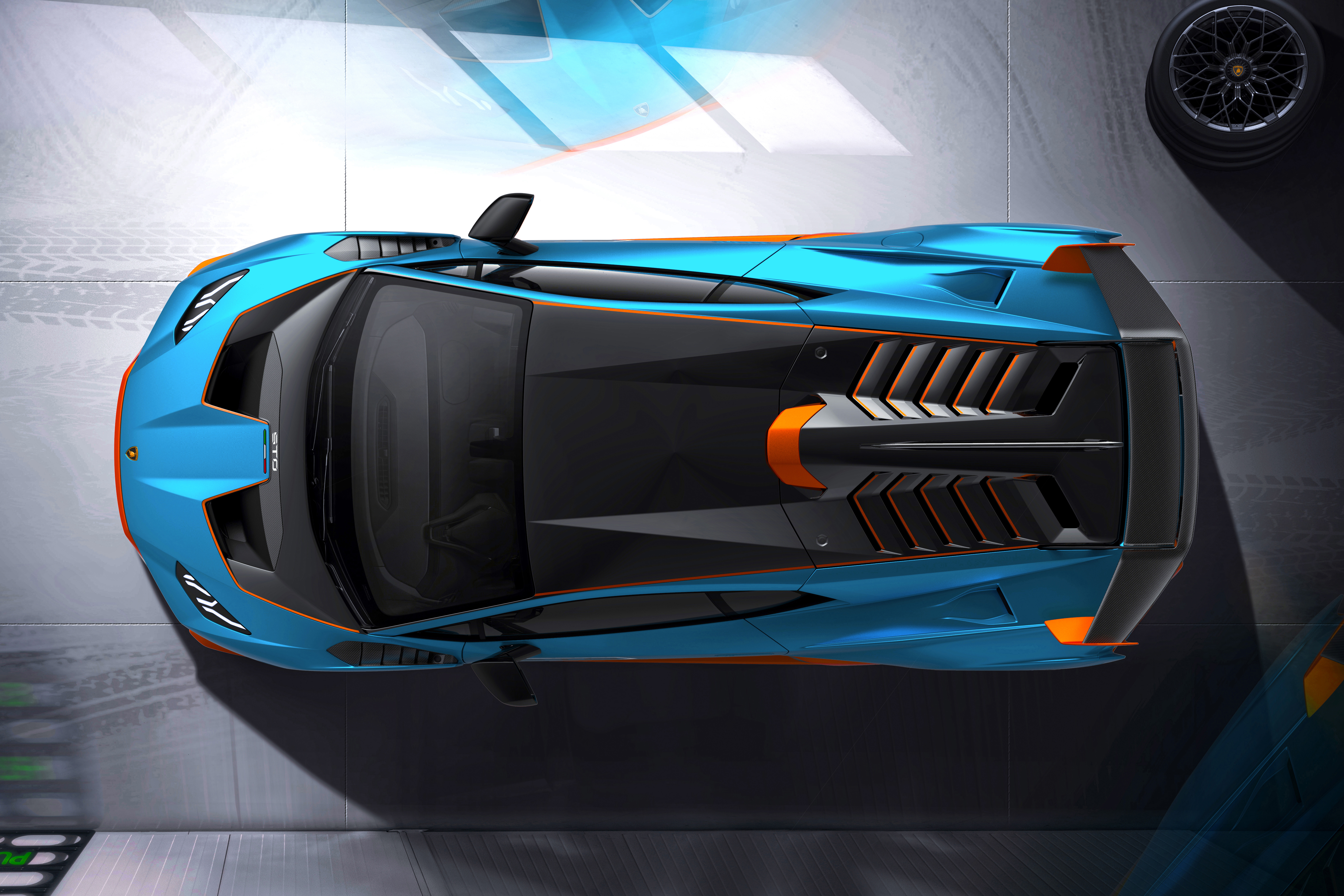 Lamborghini Huracán STO Blue and Orange Supercar 8K HD Wallpaper