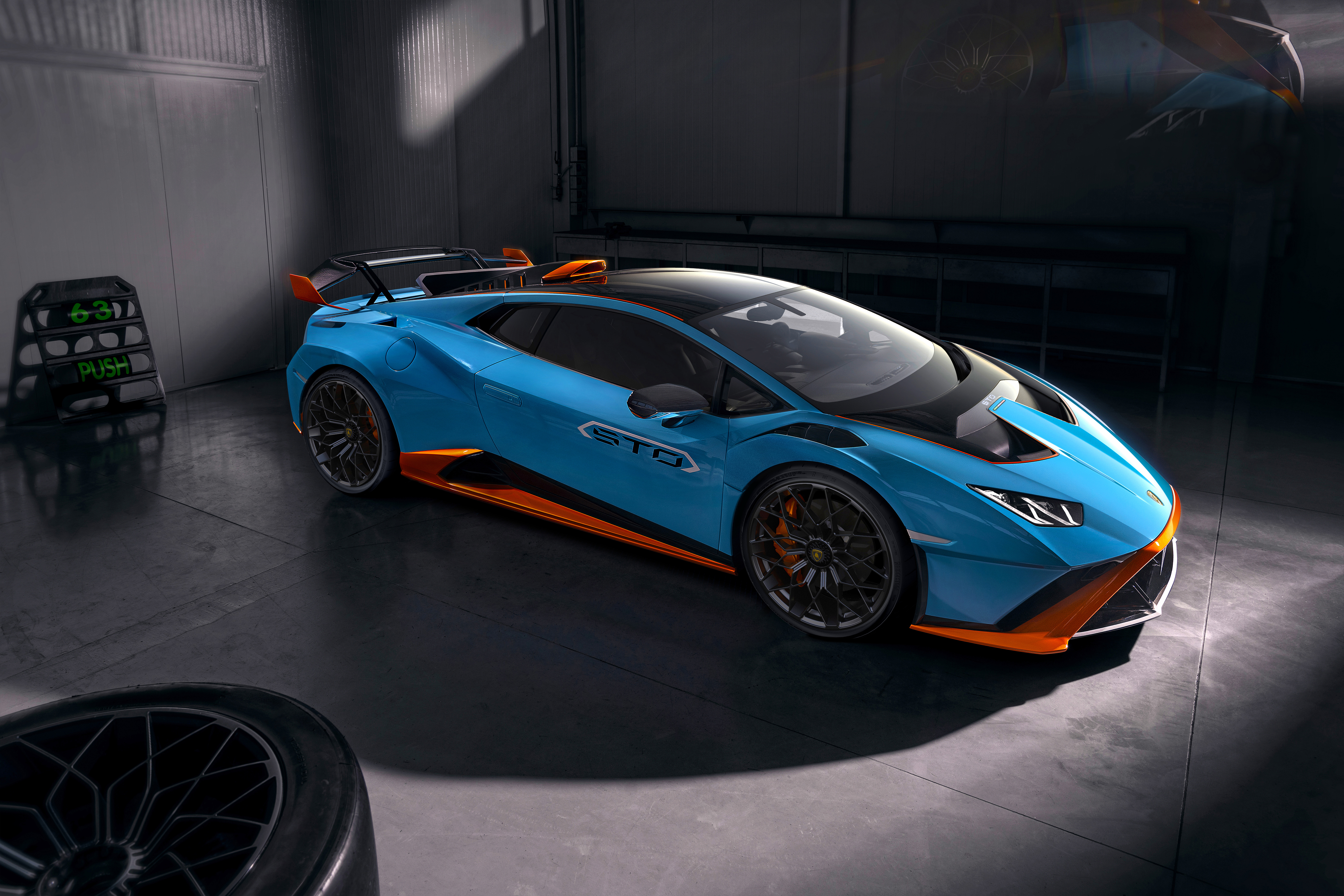 Lamborghini Huracán STO Blue and Orange Supercar 4K HD Wallpaper