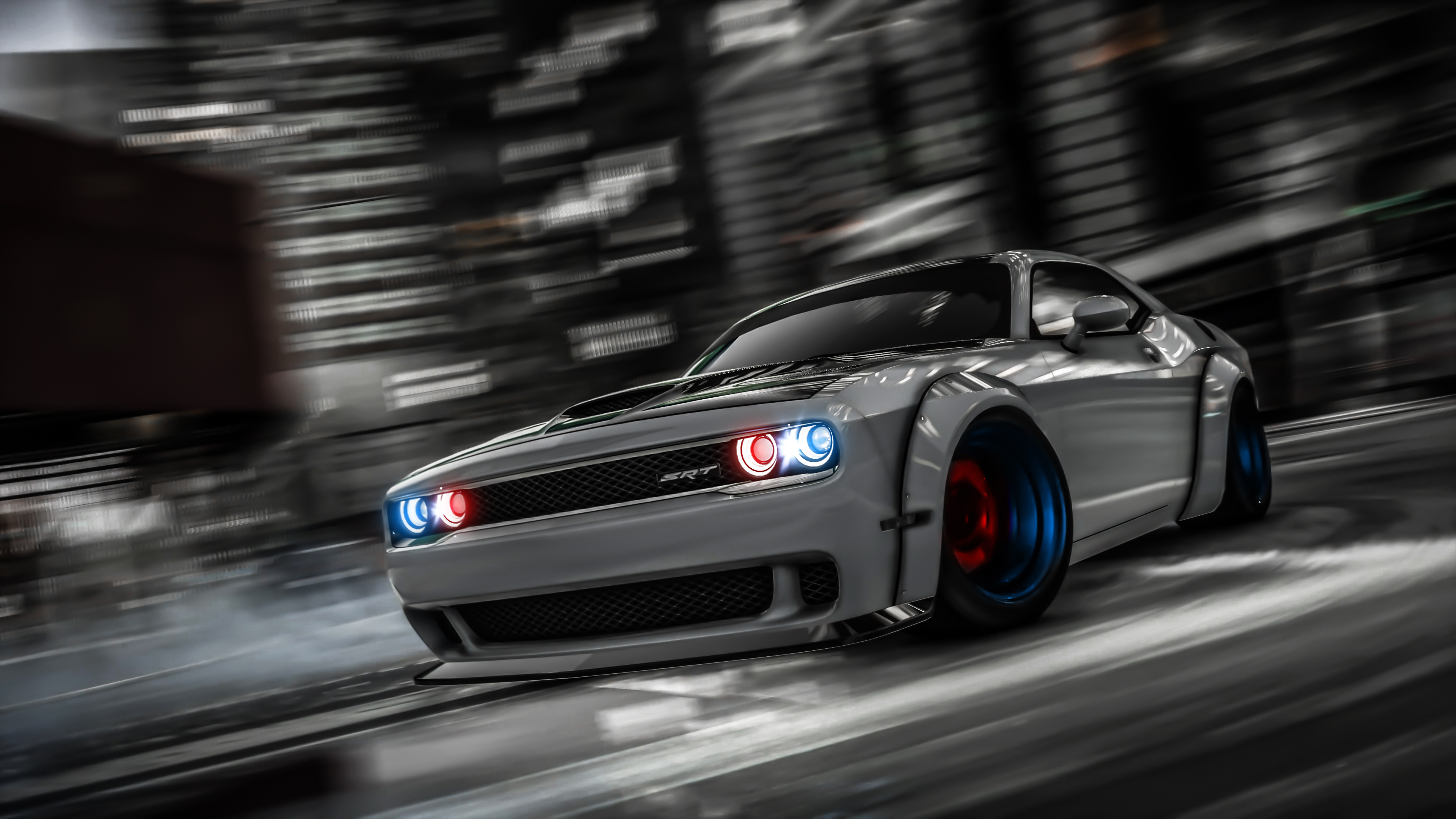 Dodge Challenger SRT with red blue lights, GTA V 4K HD Wallpaper