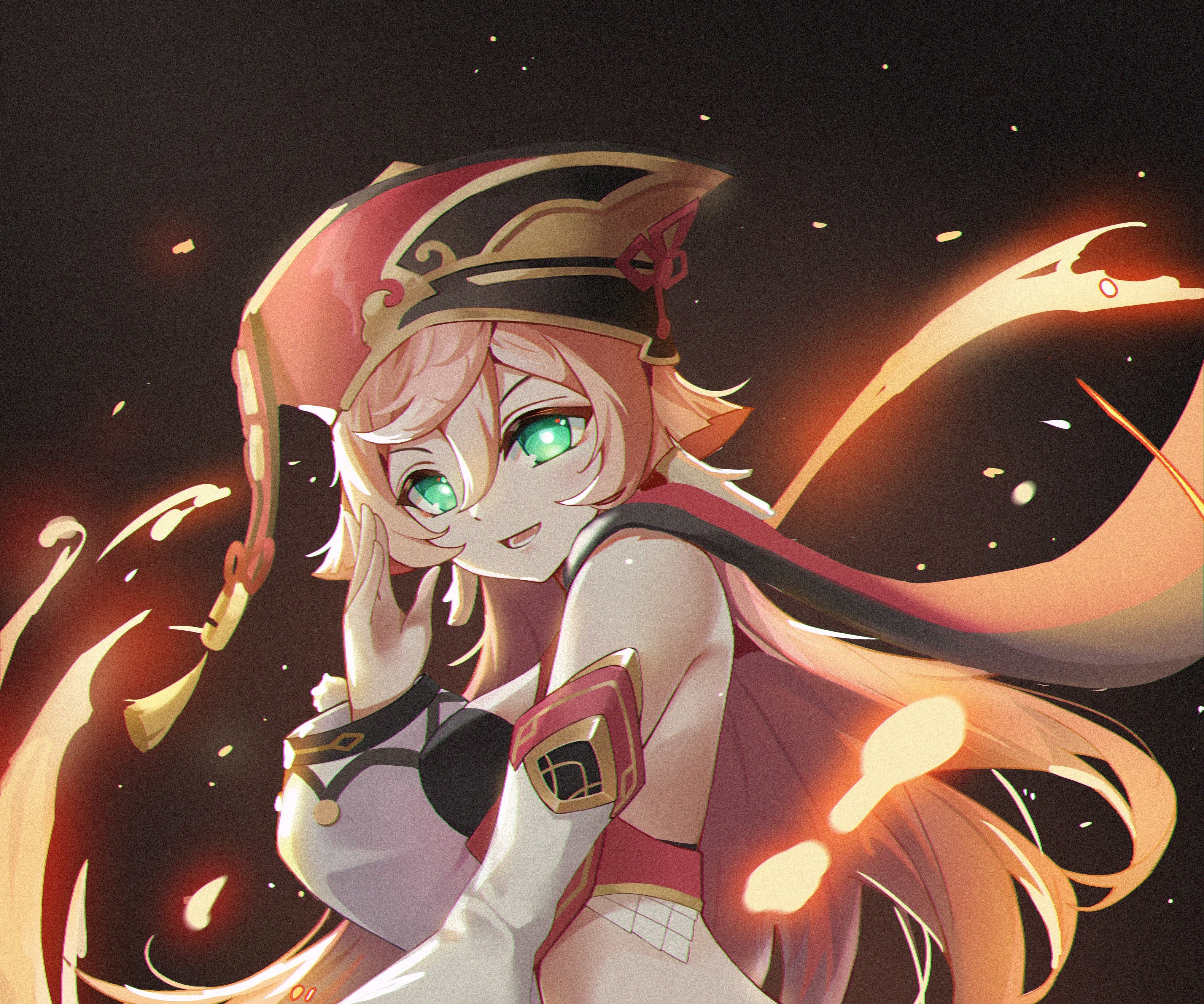 Yanfei Genshin Impact smiling with glowing fire HD Wallpaper
