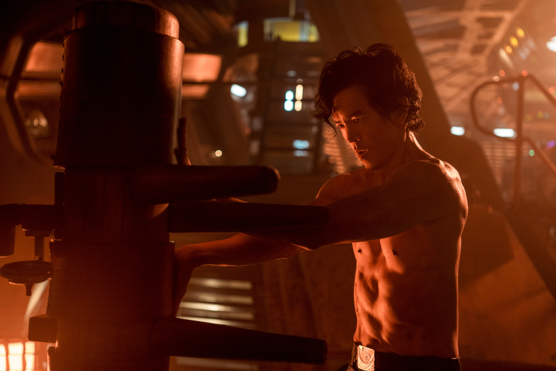 John Cho as Spike Spiegel training on a wooden dummy HD Wallpaper