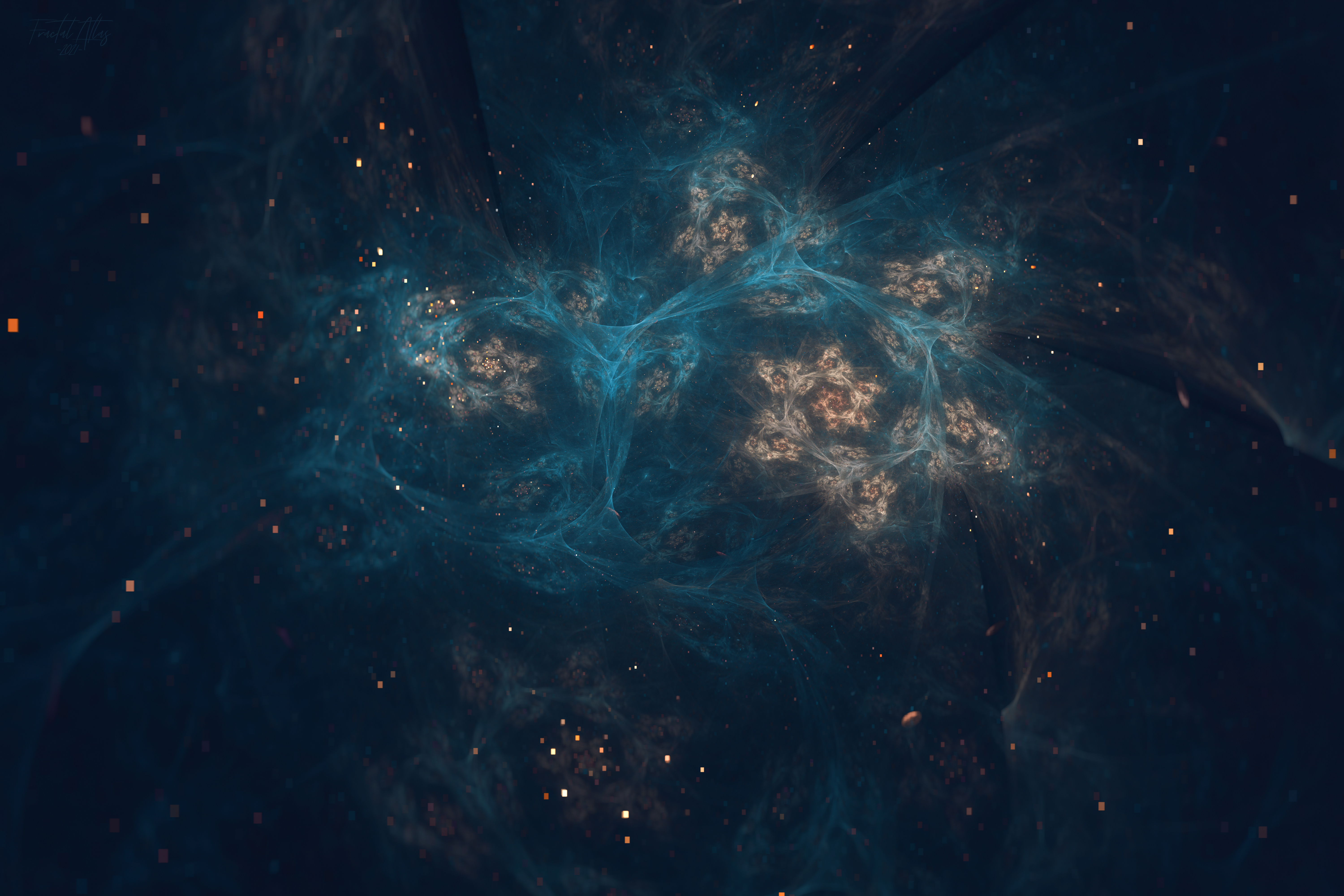 Abstract Fractal Nebula with Golden Glow HD Wallpaper