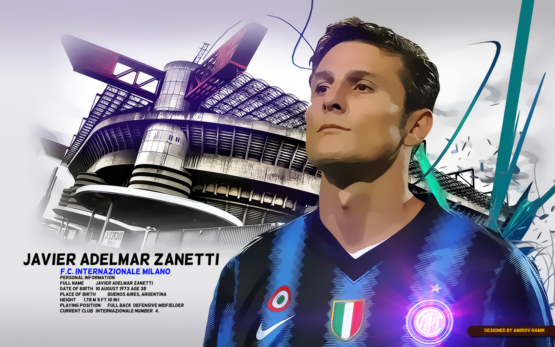 Javier Zanetti Inter Milan football legend illustration HD Wallpaper