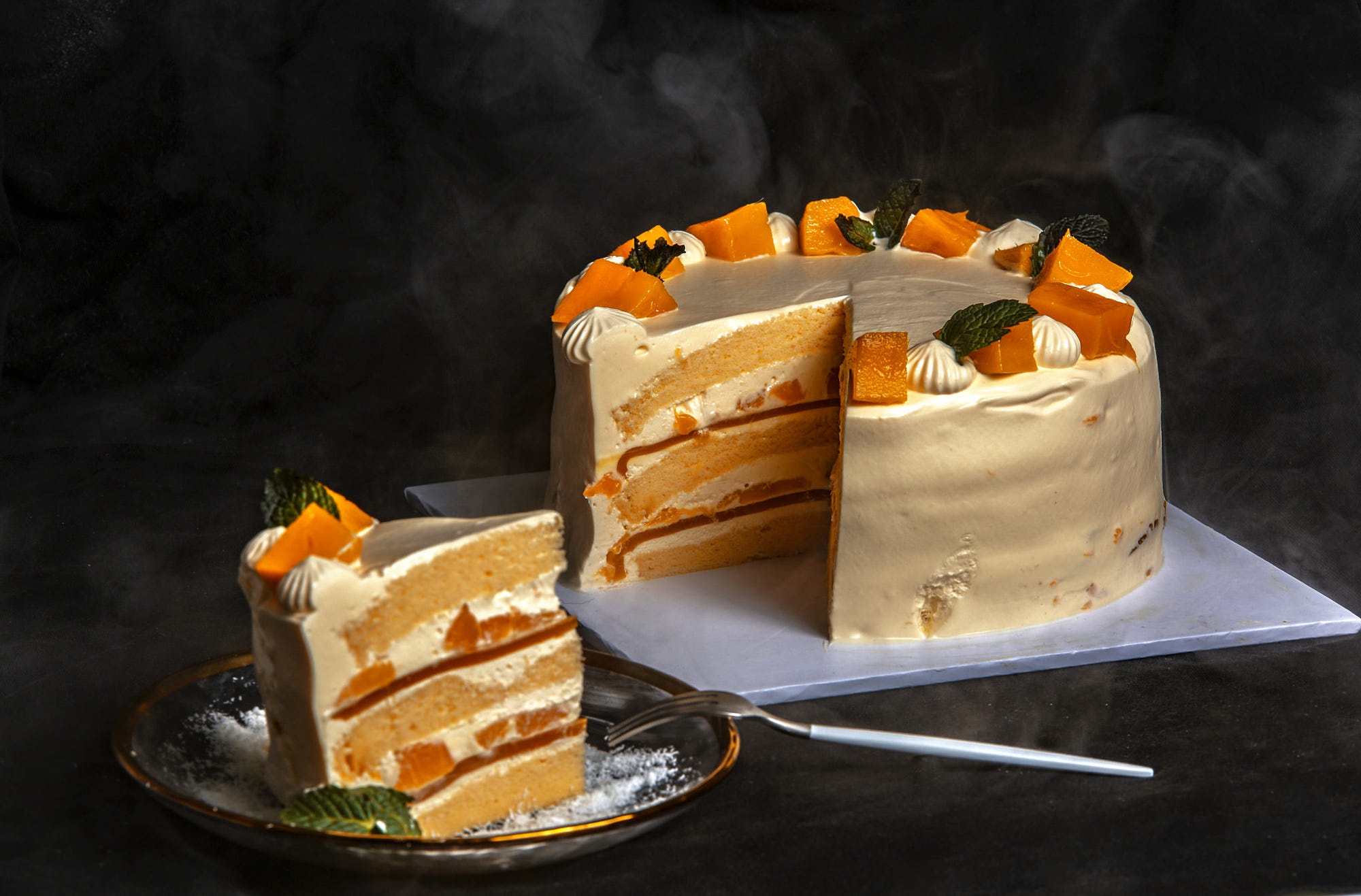 Layered Orange Fruit Cake Slice Dessert HD Wallpaper