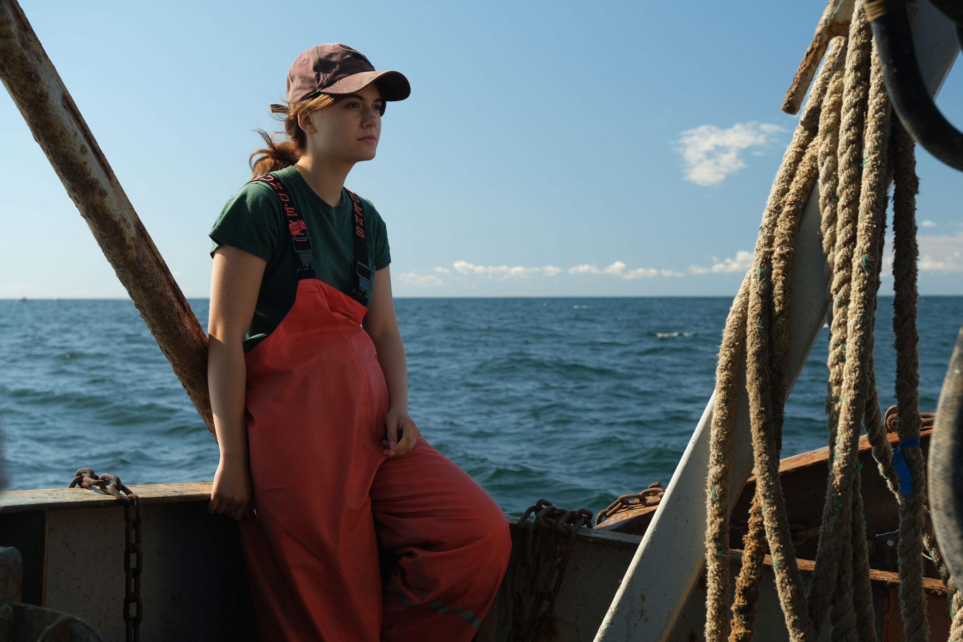 Emilia Jones on a Fishing Boat in 4K HD Wallpaper