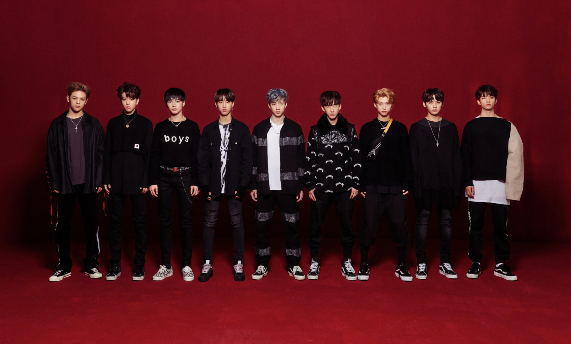 Stray Kids K-Pop Boy Band on Red Background HD Wallpaper