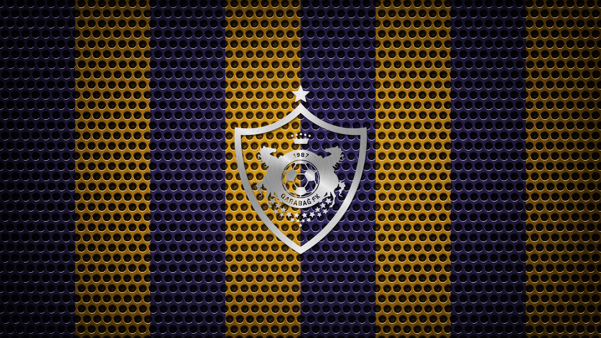Qarabağ FK Soccer Emblem on Striped Perforated Metal HD Wallpaper