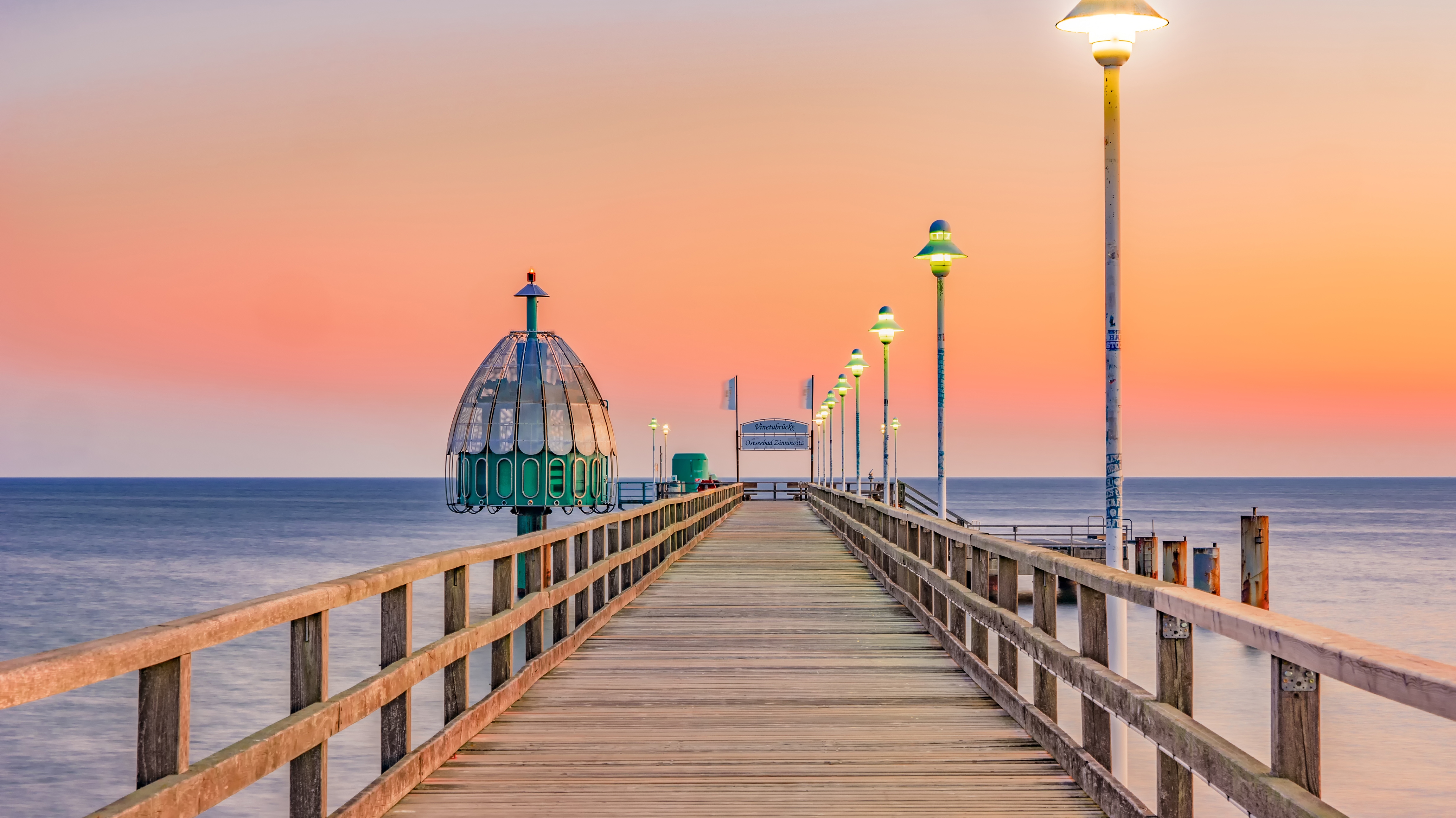 Zinnowitz Pier at Sunset on Usedom Island, Germany HD Wallpaper
