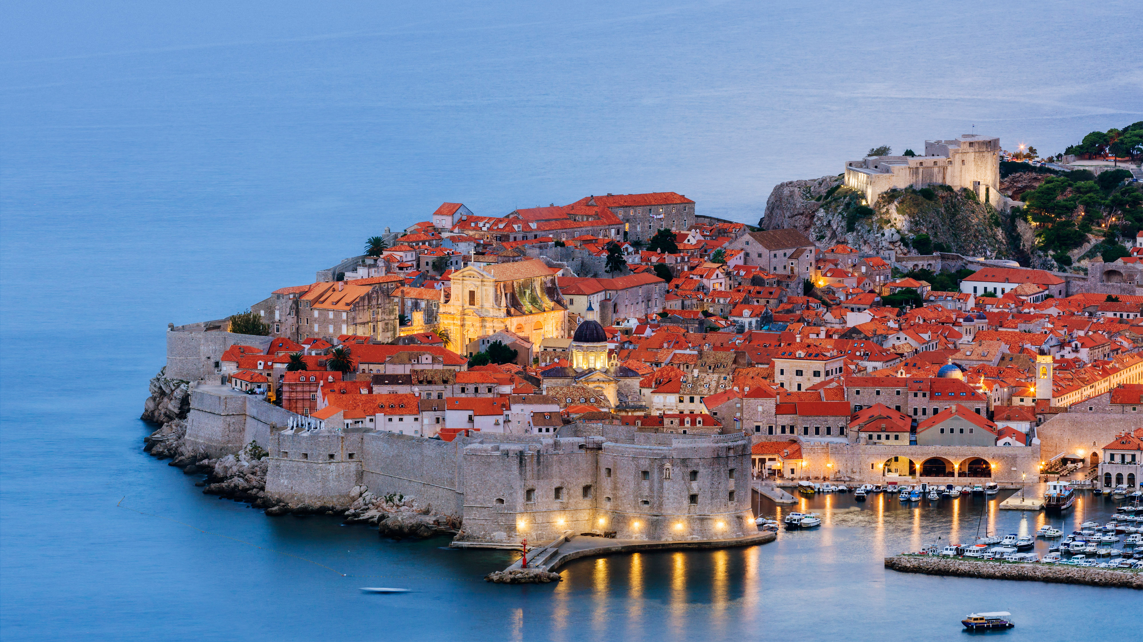 Dubrovnik, Croatia Old Town and Harbor at Dusk HD Wallpaper