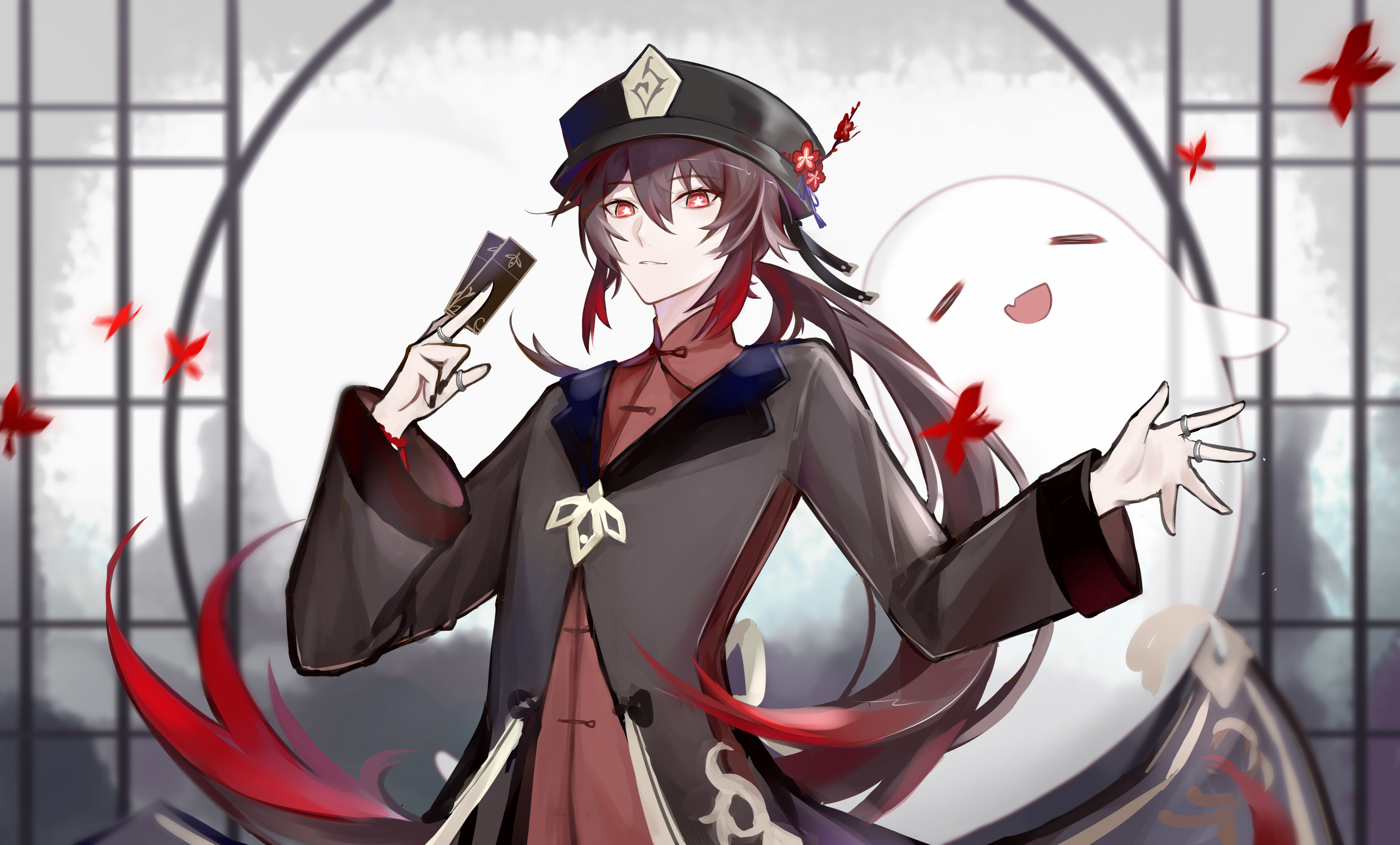 Genshin Impact Genderbend Hu Tao with Ghost HD Wallpaper