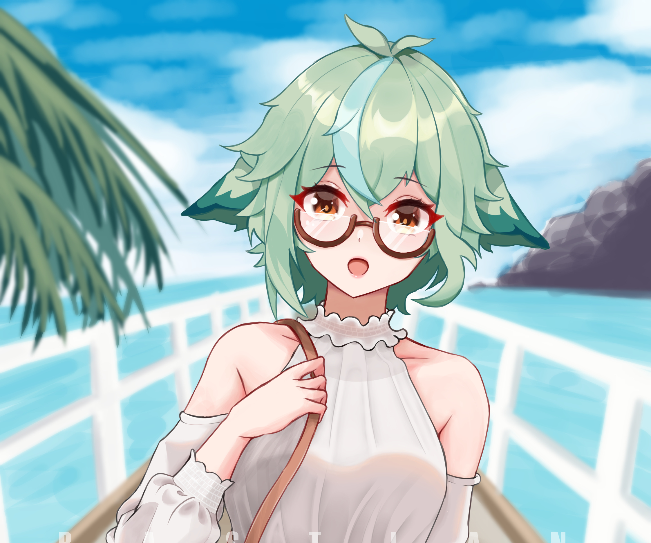 Sucrose (Genshin Impact) on a summer vacation HD Wallpaper