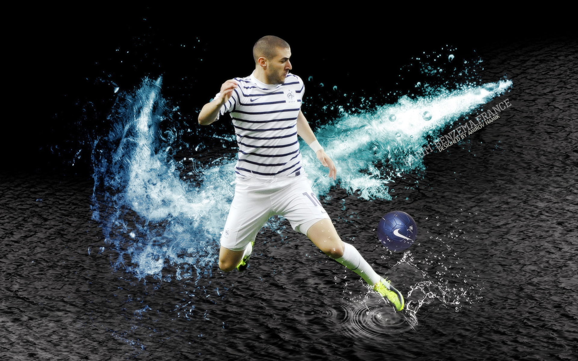 Karim Benzema France Footballer Kicking Ball Water Splash HD Wallpaper