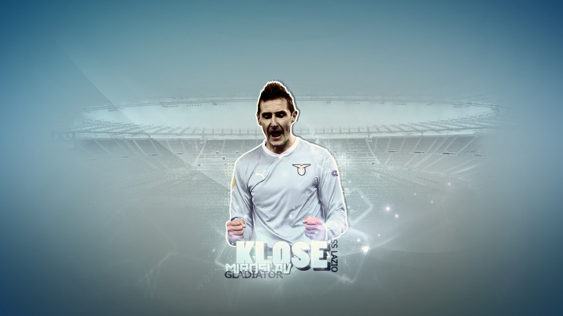Miroslav Klose celebrates in S.S. Lazio jersey at stadium HD Wallpaper