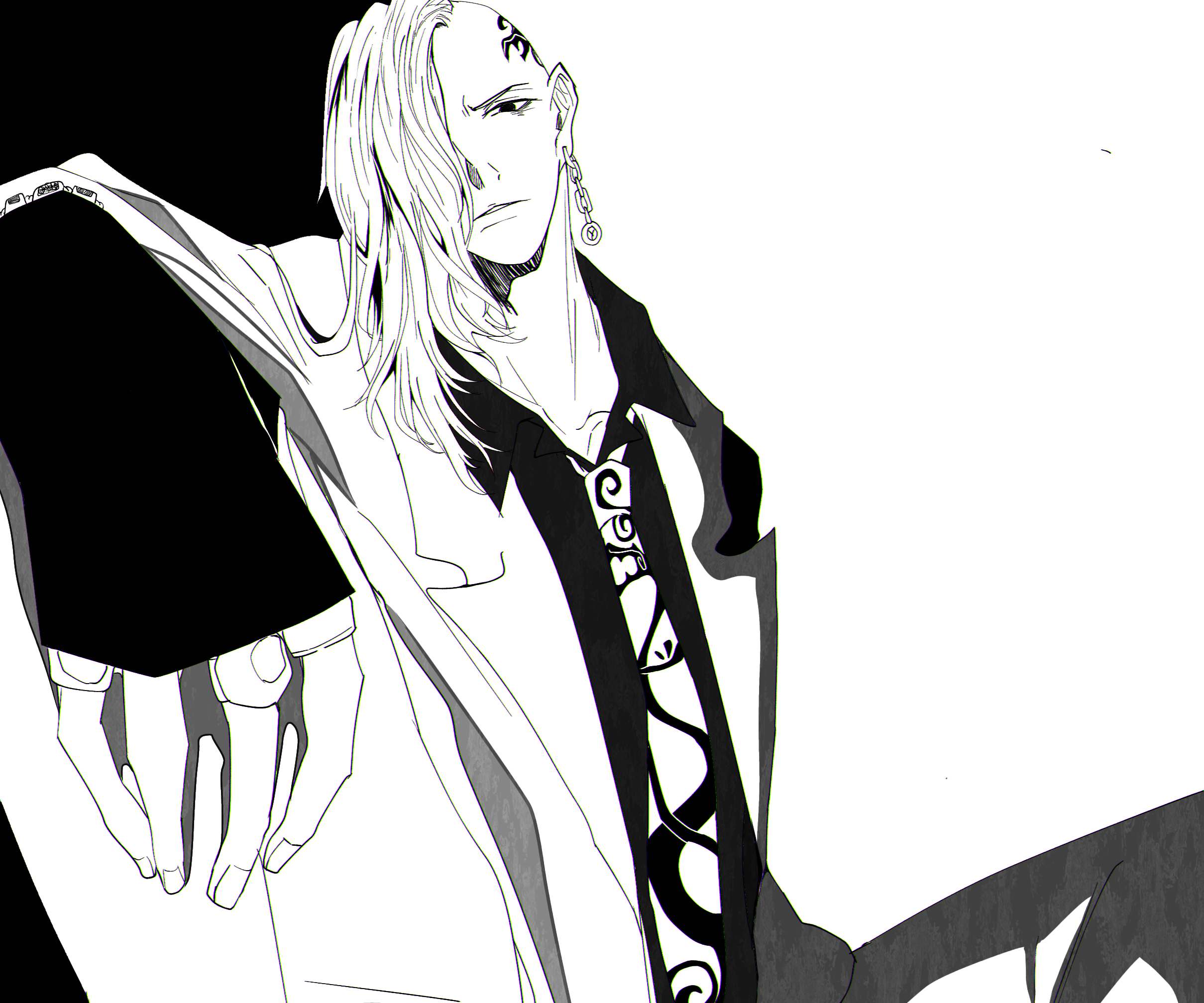 Black and white Ken Ryuguji with temple tattoo HD Wallpaper