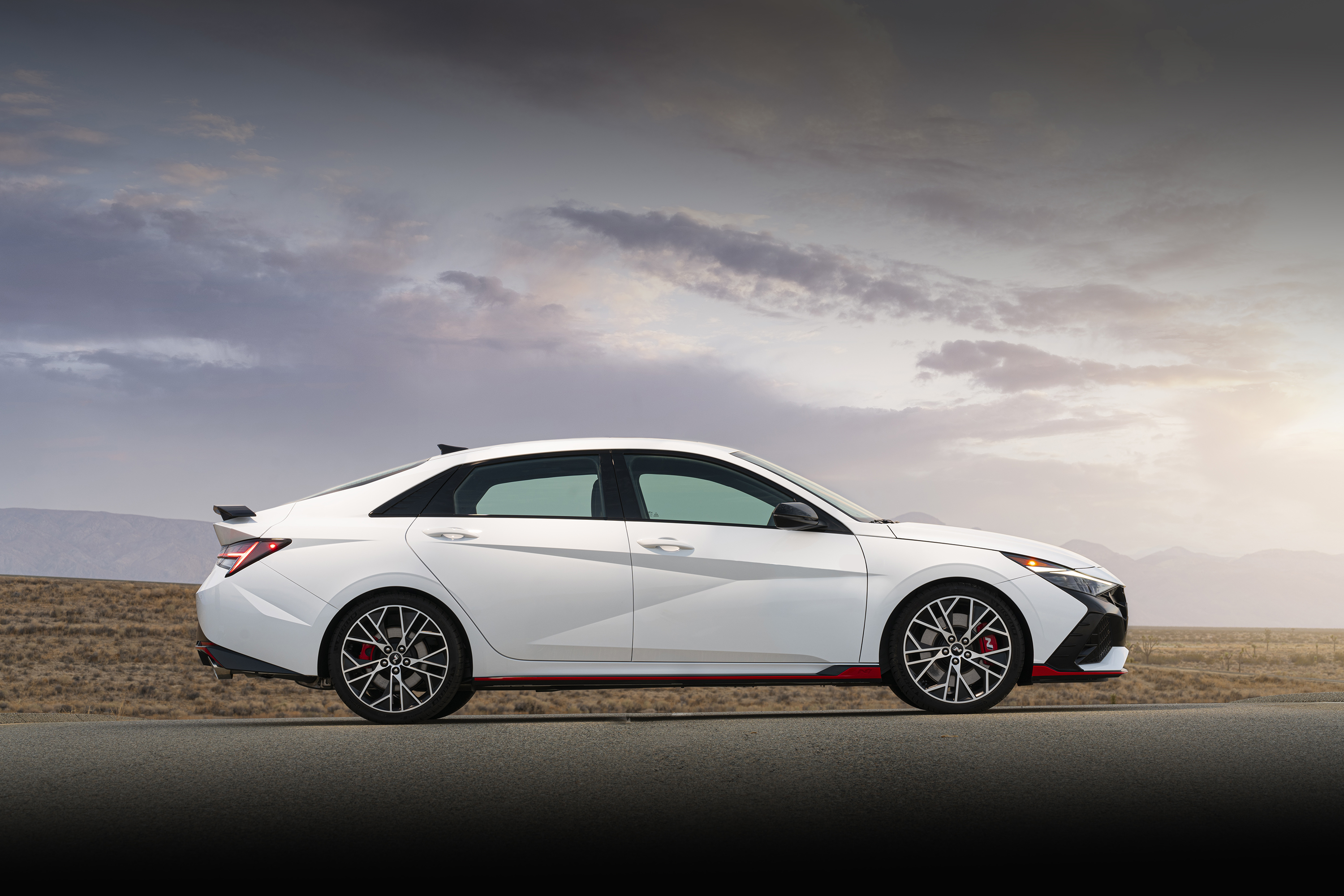 White 2022 Hyundai Elantra N Sport Car Side View HD Wallpaper