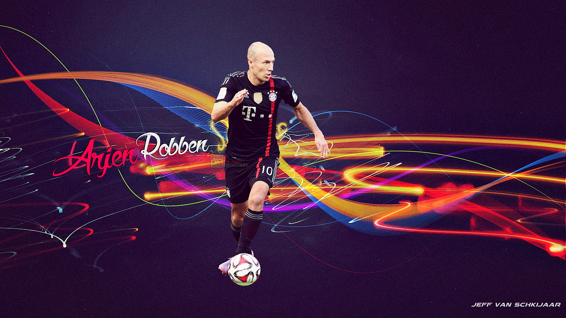 Arjen Robben of FC Bayern Munich with dynamic light trails HD Wallpaper