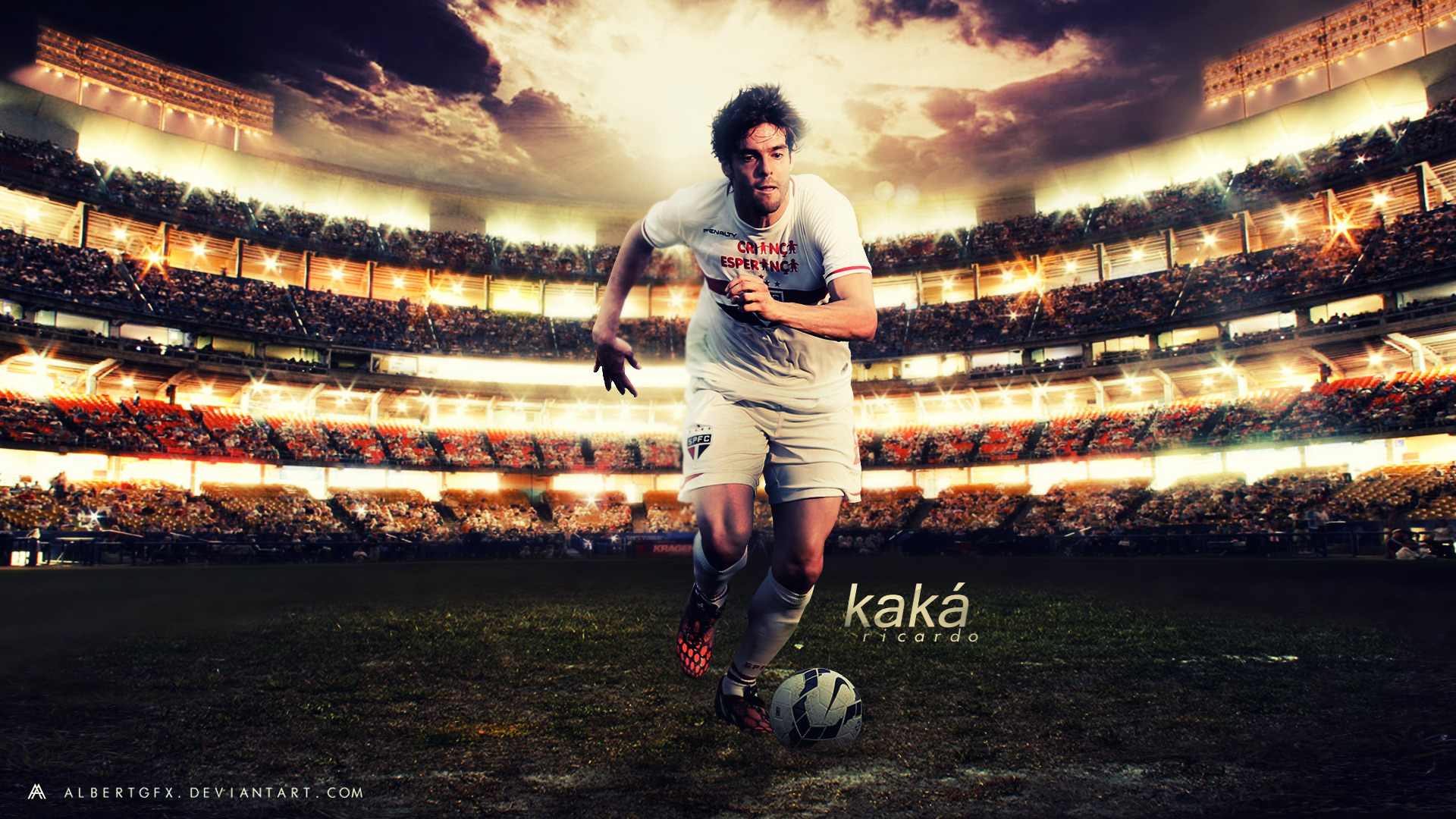 Kaká in São Paulo FC jersey on a stadium pitch HD Wallpaper