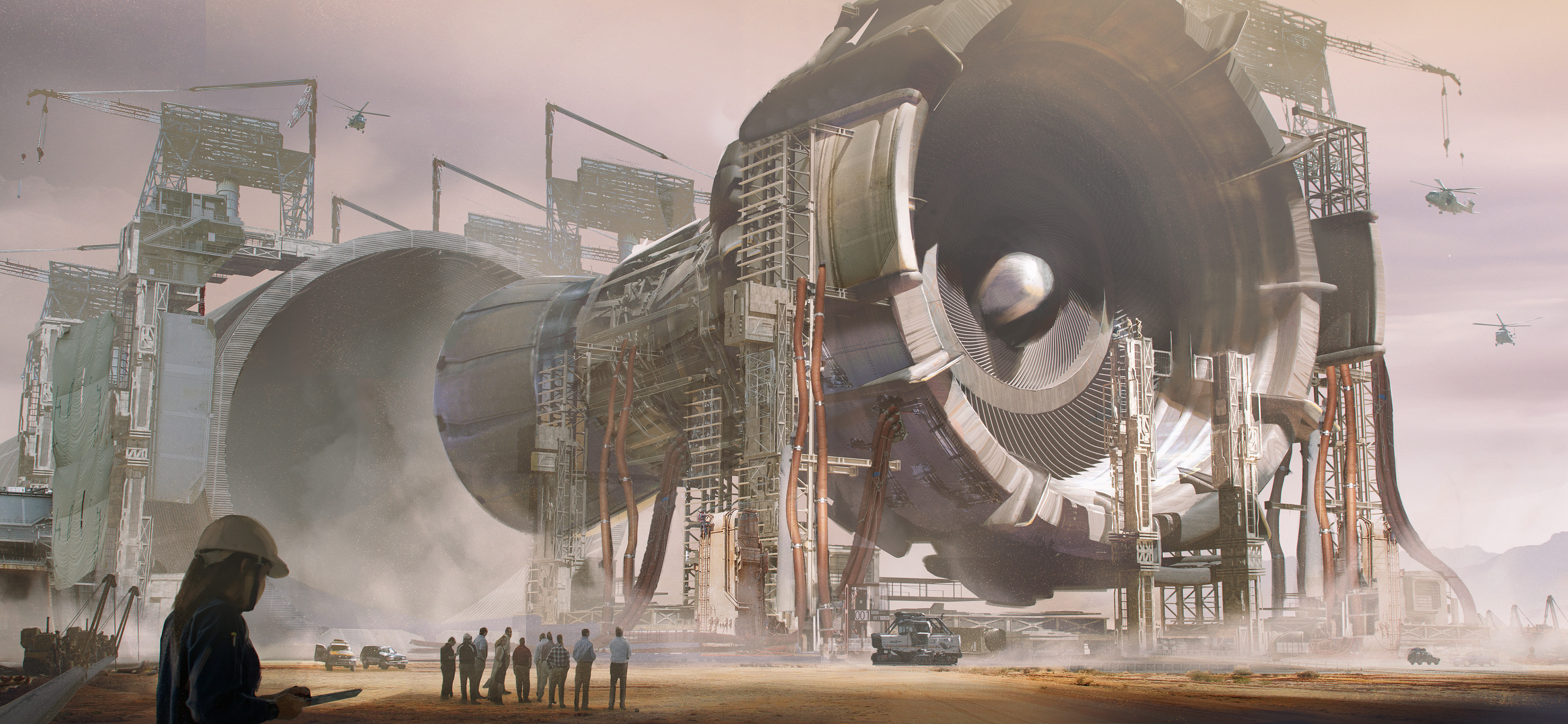 Massive Engine Assembly at Test Site HD Wallpaper