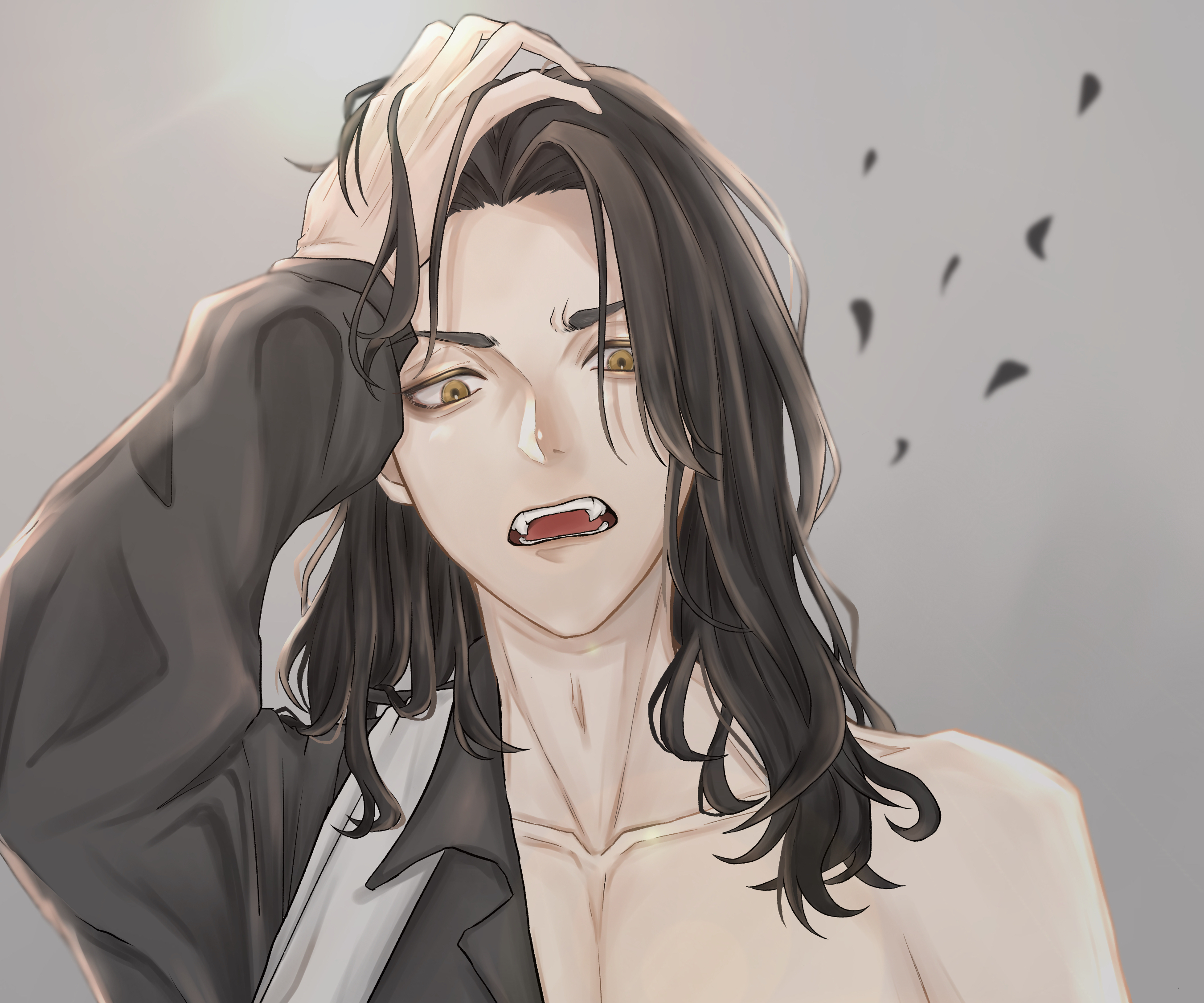 Distressed Keisuke Baji with fangs and bare chest HD Wallpaper