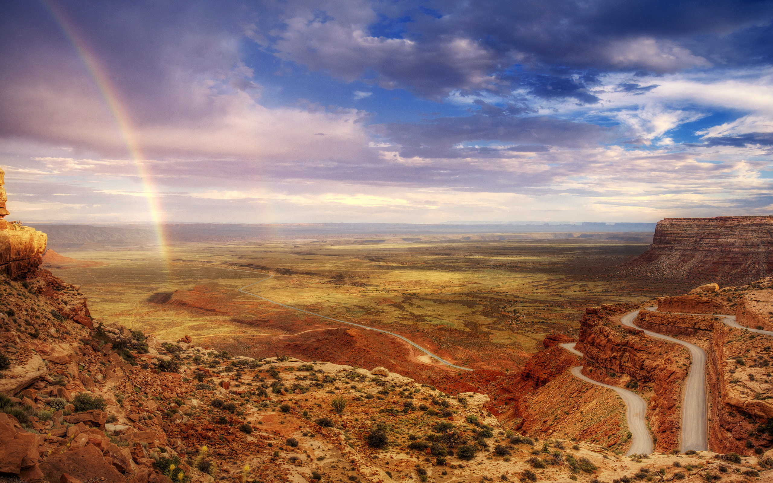 Rainbow and Winding Road in Valley of the Gods HD Wallpaper