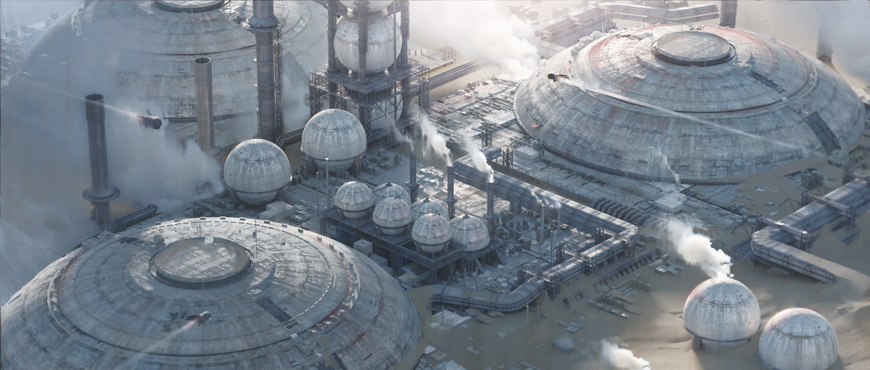 Industrial complex on a sand world HD Wallpaper