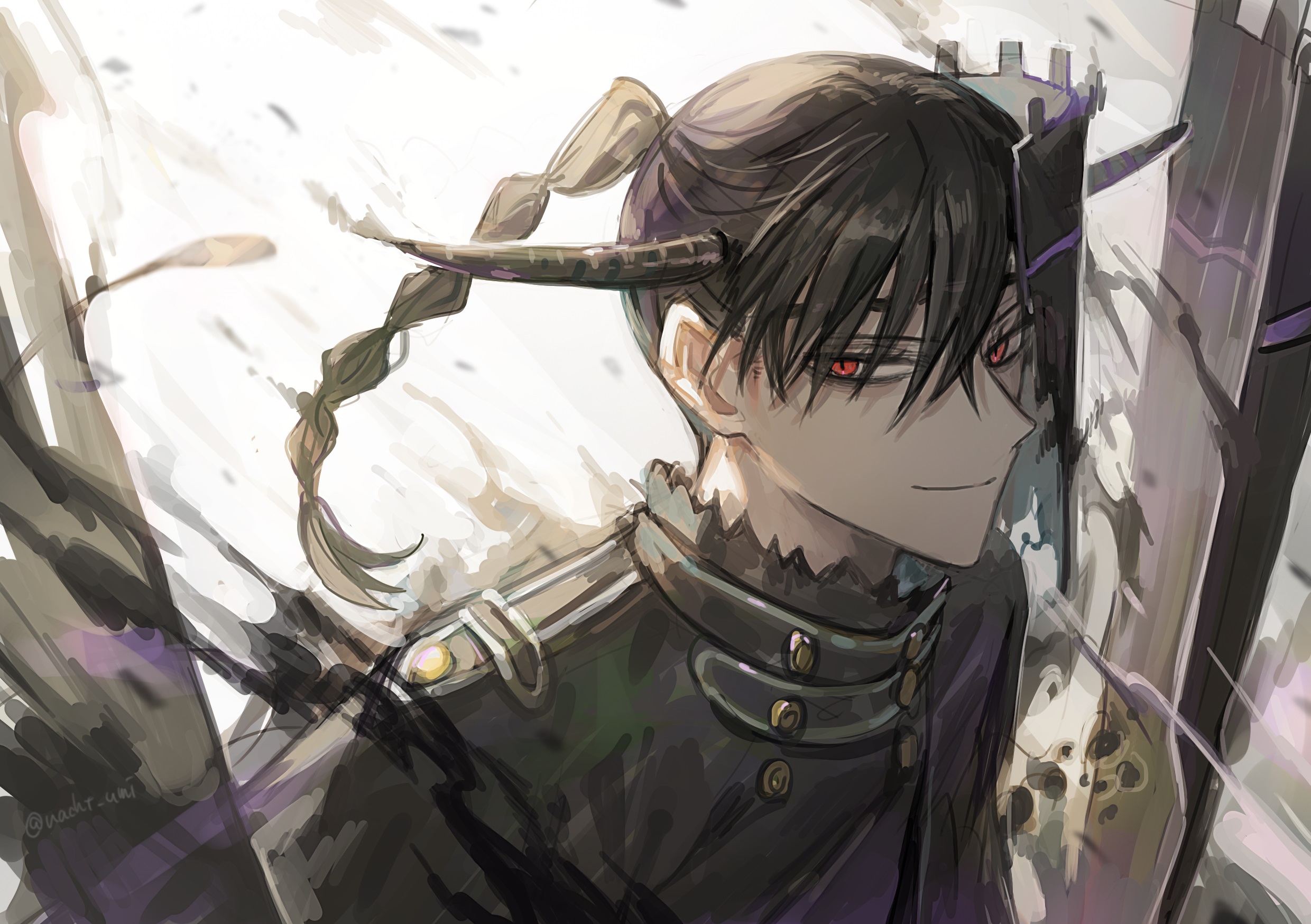 Smirking Nacht from Black Clover with red eyes HD Wallpaper