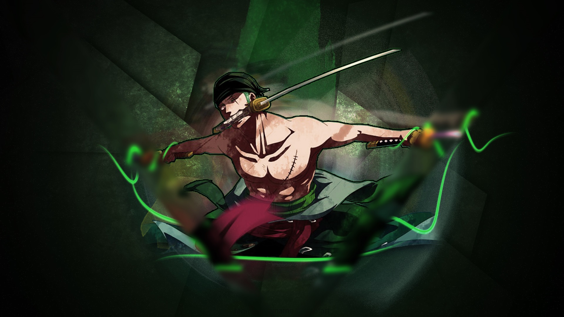 Roronoa Zoro Three-Sword Style Green Glow HD Wallpaper