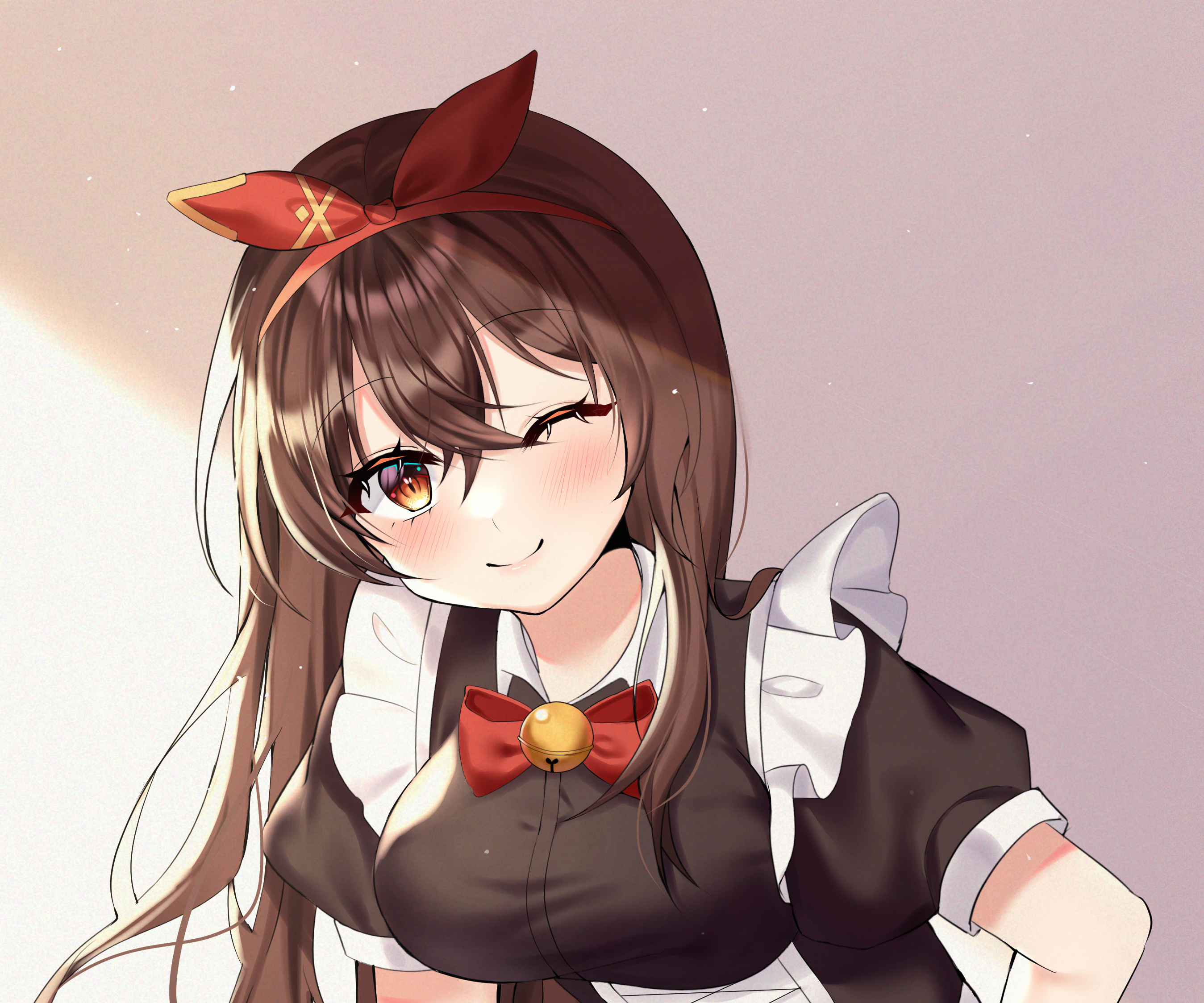 Amber Genshin Impact Maid Outfit Wink Blush HD Wallpaper