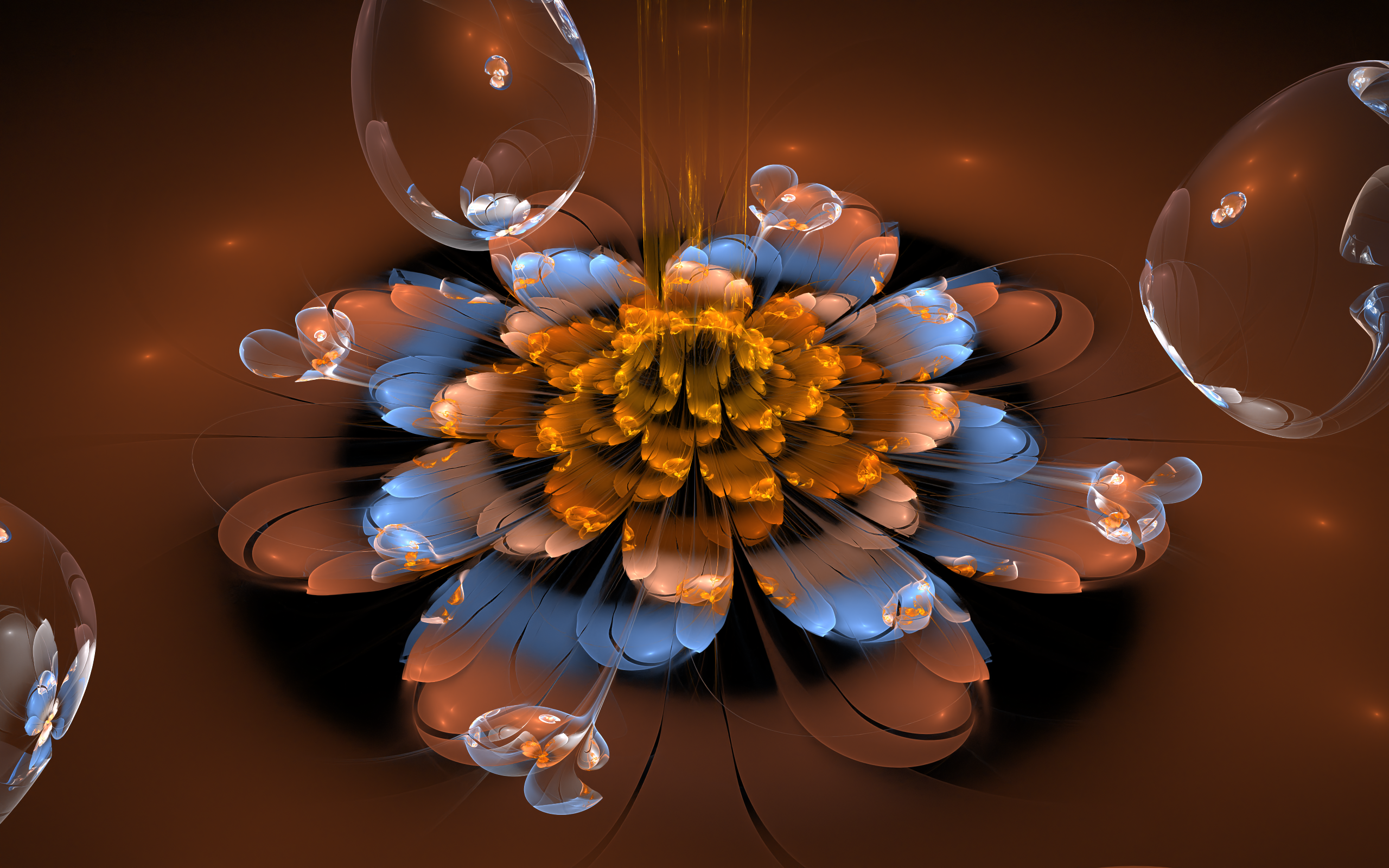 Vibrant Fractal Flower with Floating Orbs HD Wallpaper